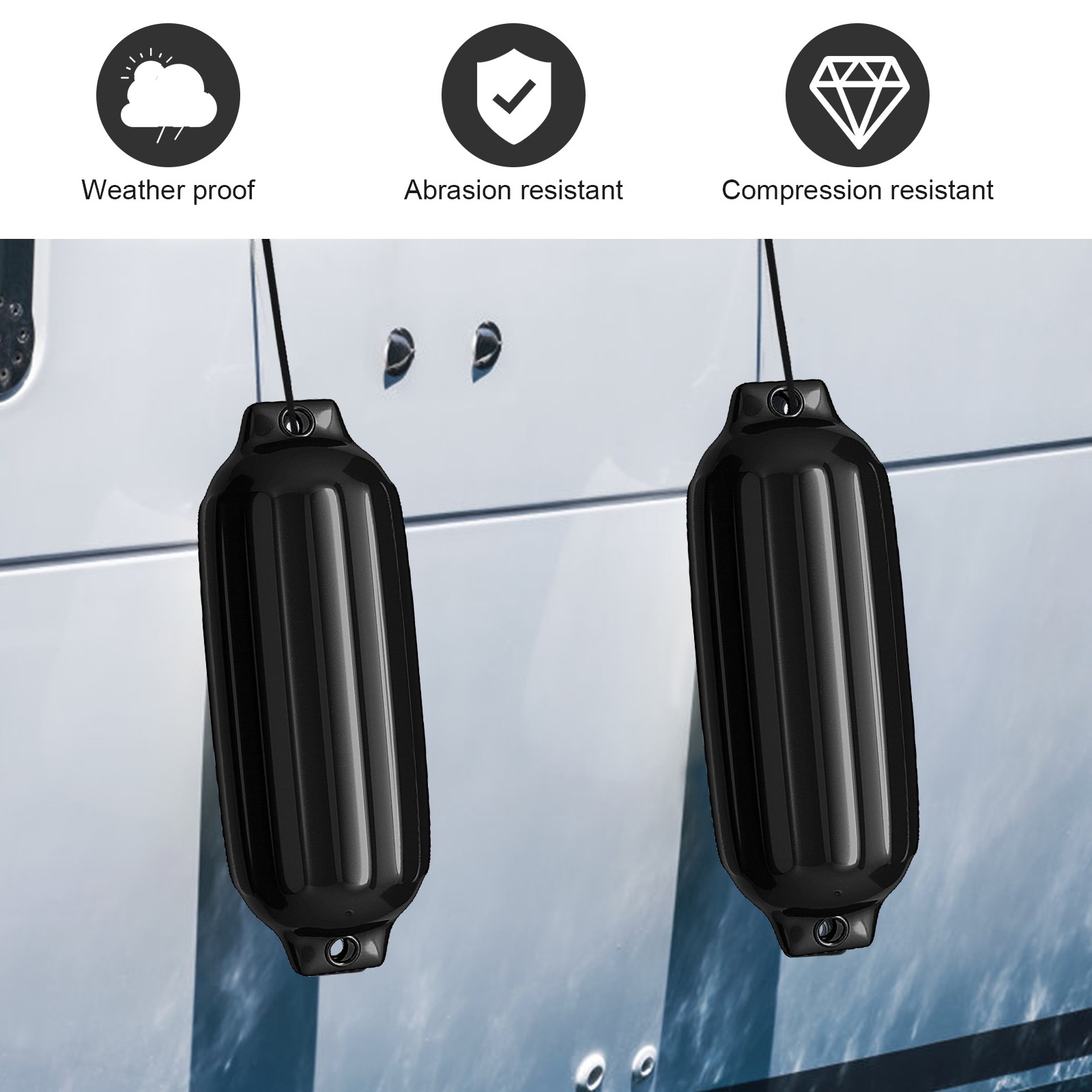 4 PCs 23″ Boat Fenders Hand Inflatable Marine Bumper Shield Protection Black