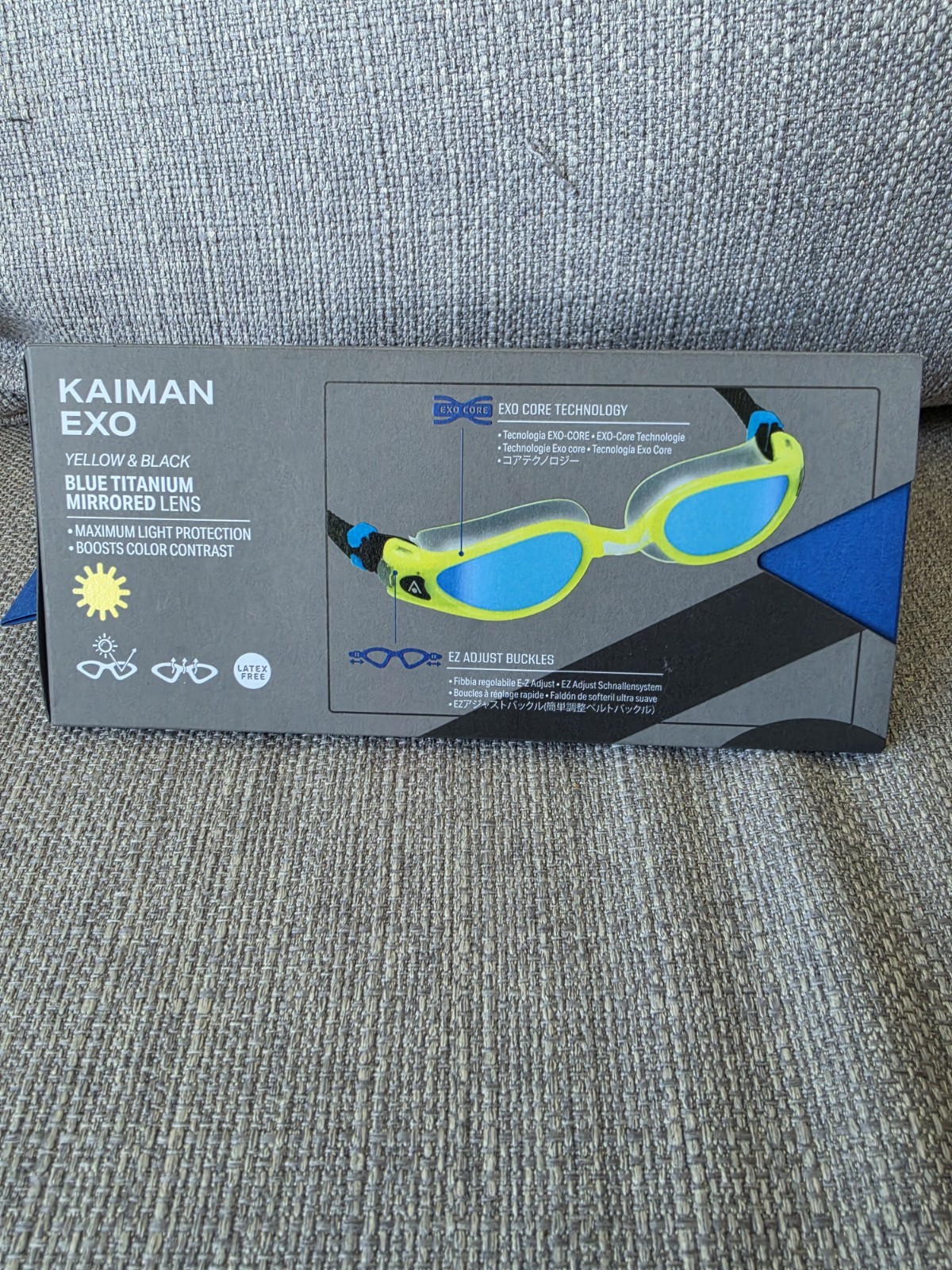 Aqua Sphere Kaiman Exo Active Adult Swim Goggles Yellow/Black Blue Ti Mirror