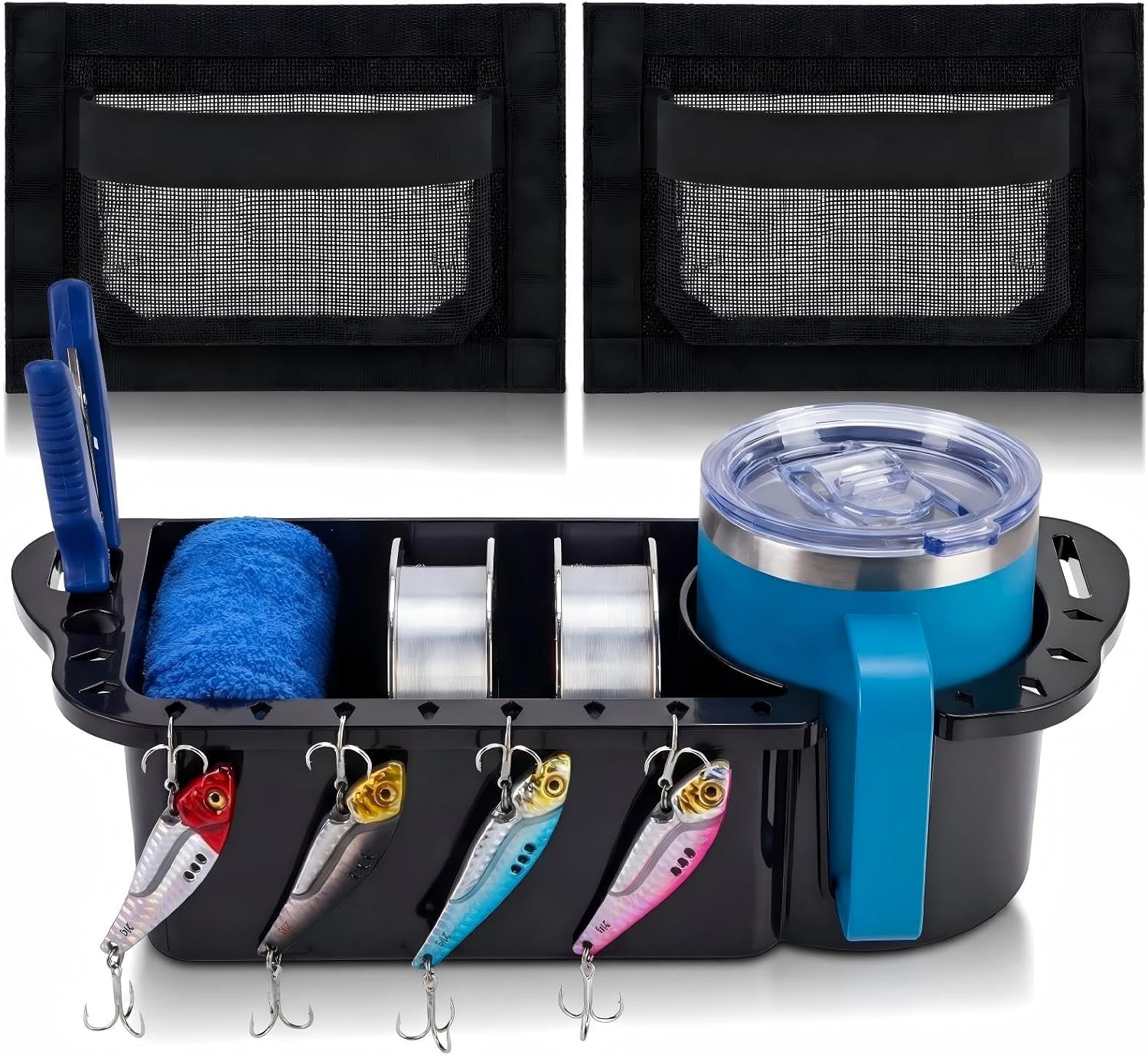 3 Piece Boat Organizer Set 2 Mesh Storage Bags 1 Boat Cup Holder Multifunctional