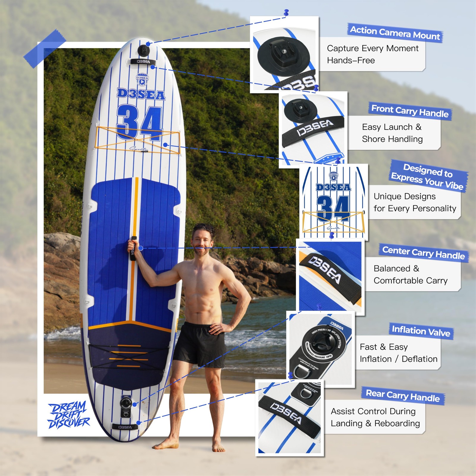 11 ft Inflatable Paddle Board with SUP Accessories, Extra Long Non Slip EVA D…