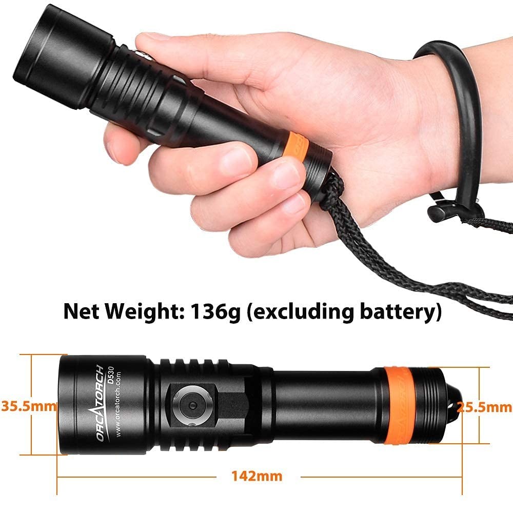 ORCATORCH D530 Scuba Dive Light, 395NM LED UV Light Blacklight, 8 Degrees Narrow