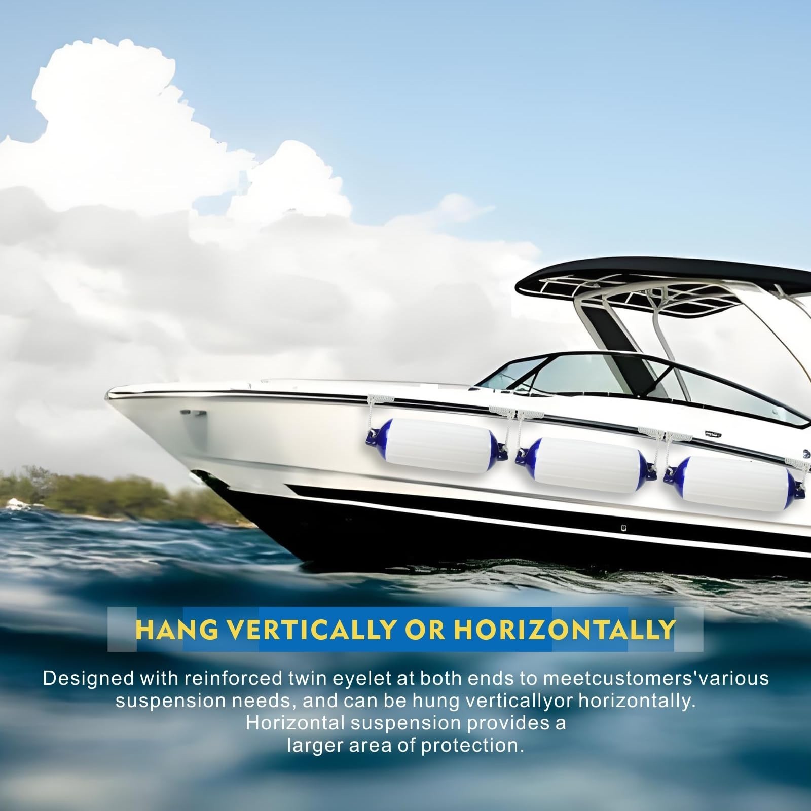 2-Pack Heavy Duty Boat Fenders with Ropes – Saltwater Resistant Rubber Mar
