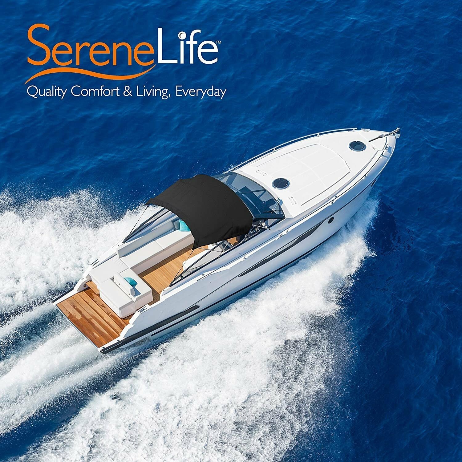 SereneLife Waterproof Boat Bimini Top Cover 6ft x 4ft / 8ft x 4ft – Black
