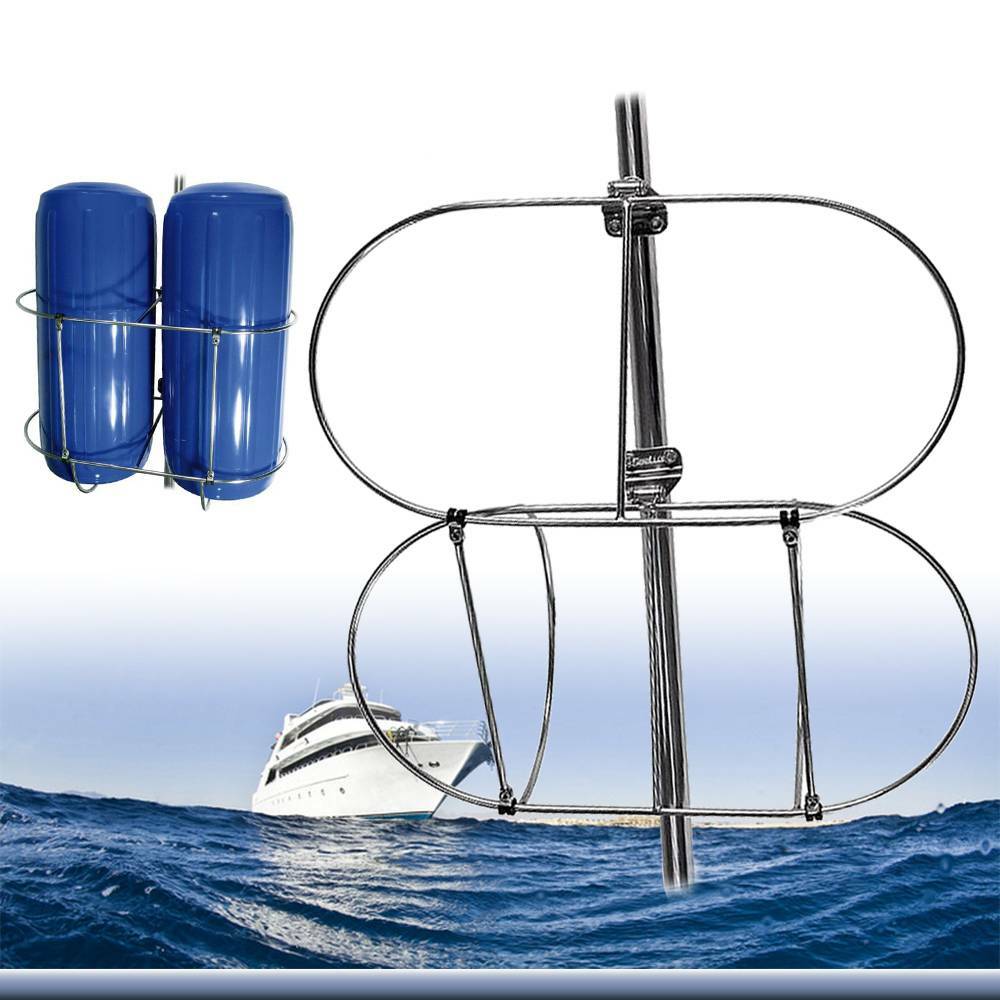 Folding Double Fender Holder Boat Rack Stainless Steel For 11inch Boat Fenders