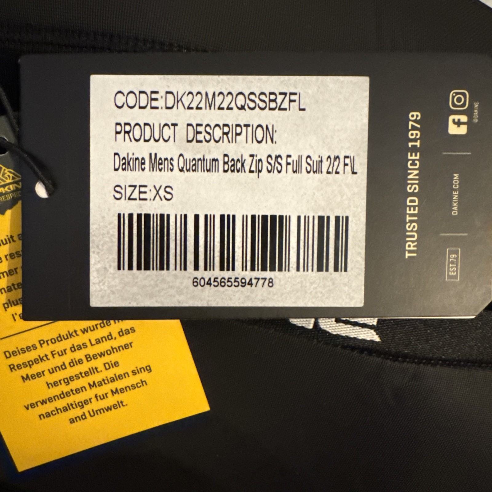 Dakine Quantum Back Zip S/S Full Suit 2/2 F/L-Men’s Size/ X-Small