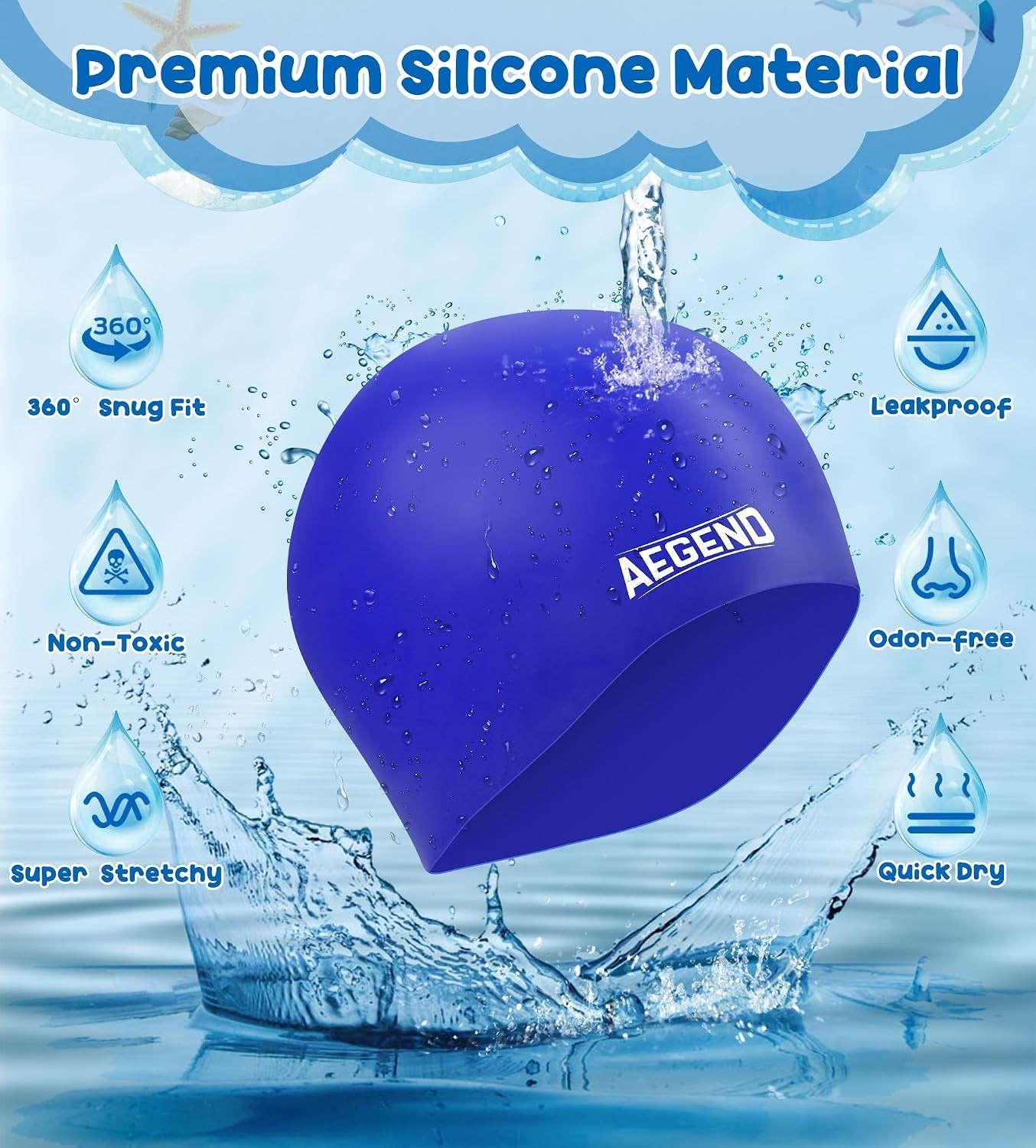 Durable Kids Swim Cap 2-Pack – Comfortable Waterproof Silicone, Unisex Ages 3-15
