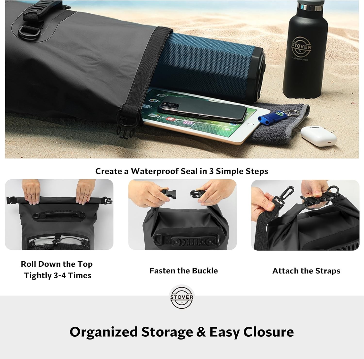 5/10/25/30/40/55L Waterproof Dry Bag- Roll-Top Backpack w/Phone Case- Kayakin…