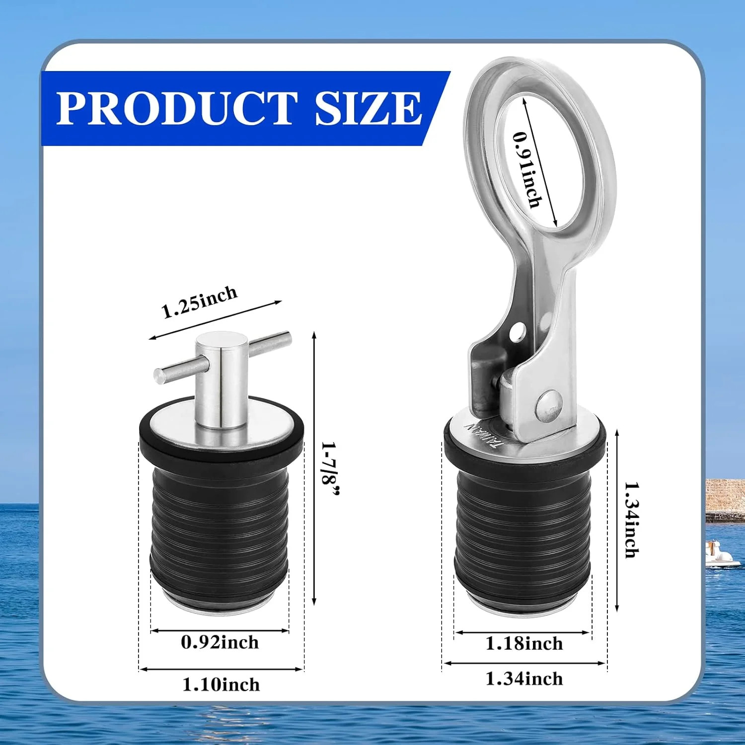 2 Pack Boat Drain Plugs with T Handle and O Handle Snap Rubber Jon Boat Plug for