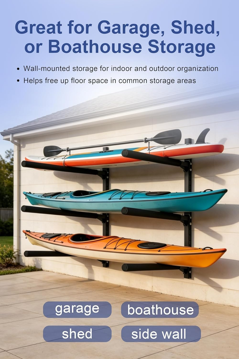 Kayak Wall Rack, Heavy Duty Wall Mount Storage Rack for Multiple Kayaks, with Ad
