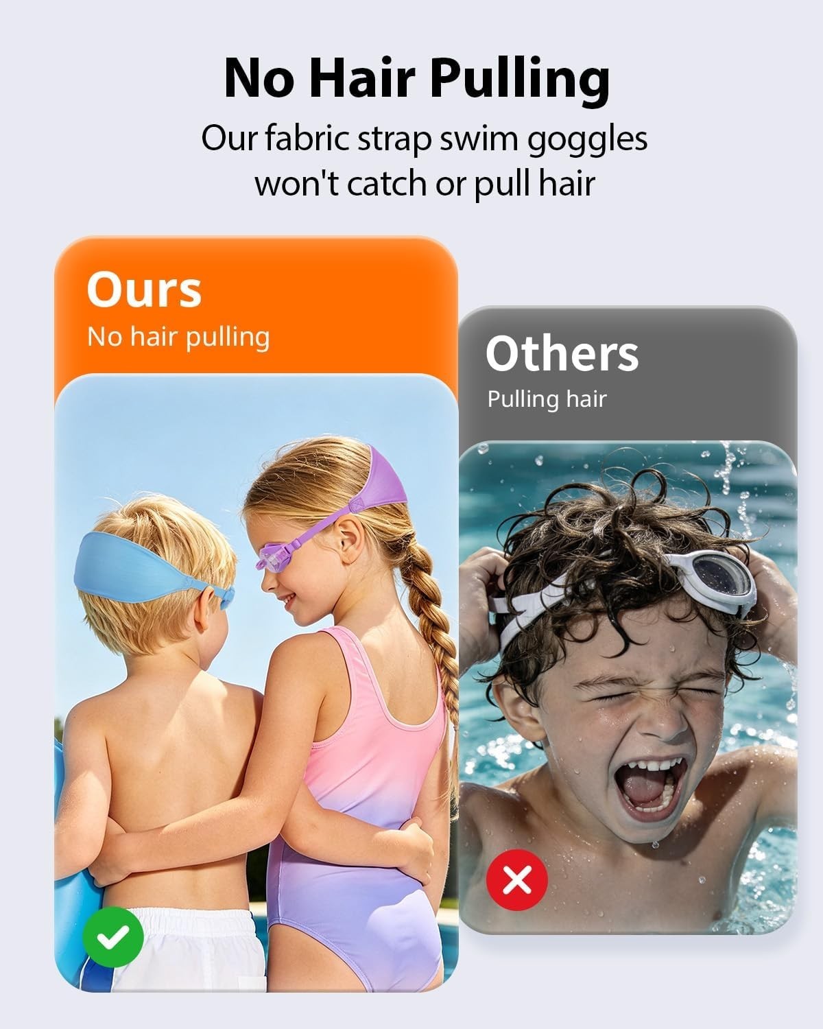 Kids Swim Goggles, Fabric Strap, Anti-Fog, UV Protection, Soft Silicone Seal