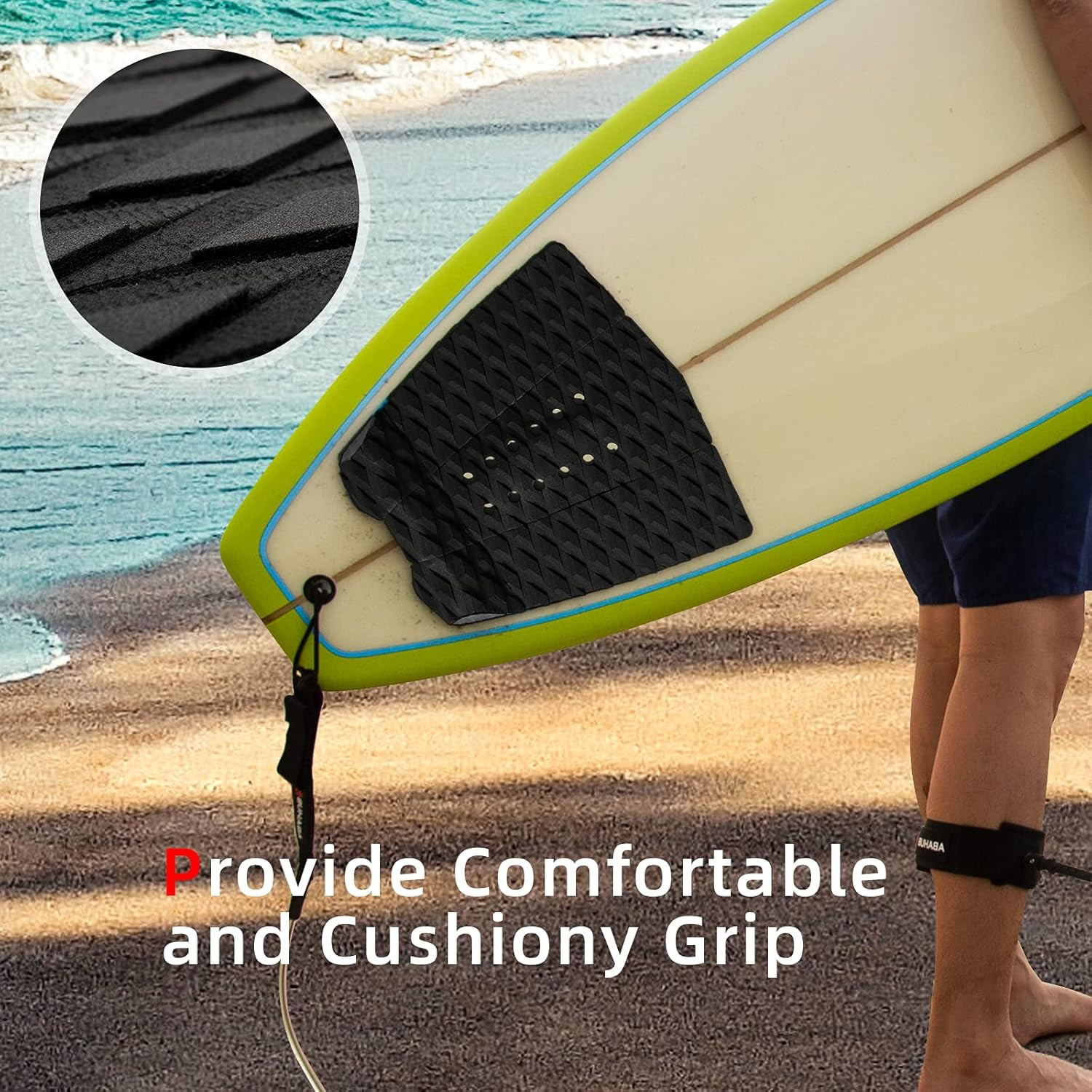 3 Piece EVA Surfboard Deck Traction Pads with Kicker for Stomp Skimboards, Surf