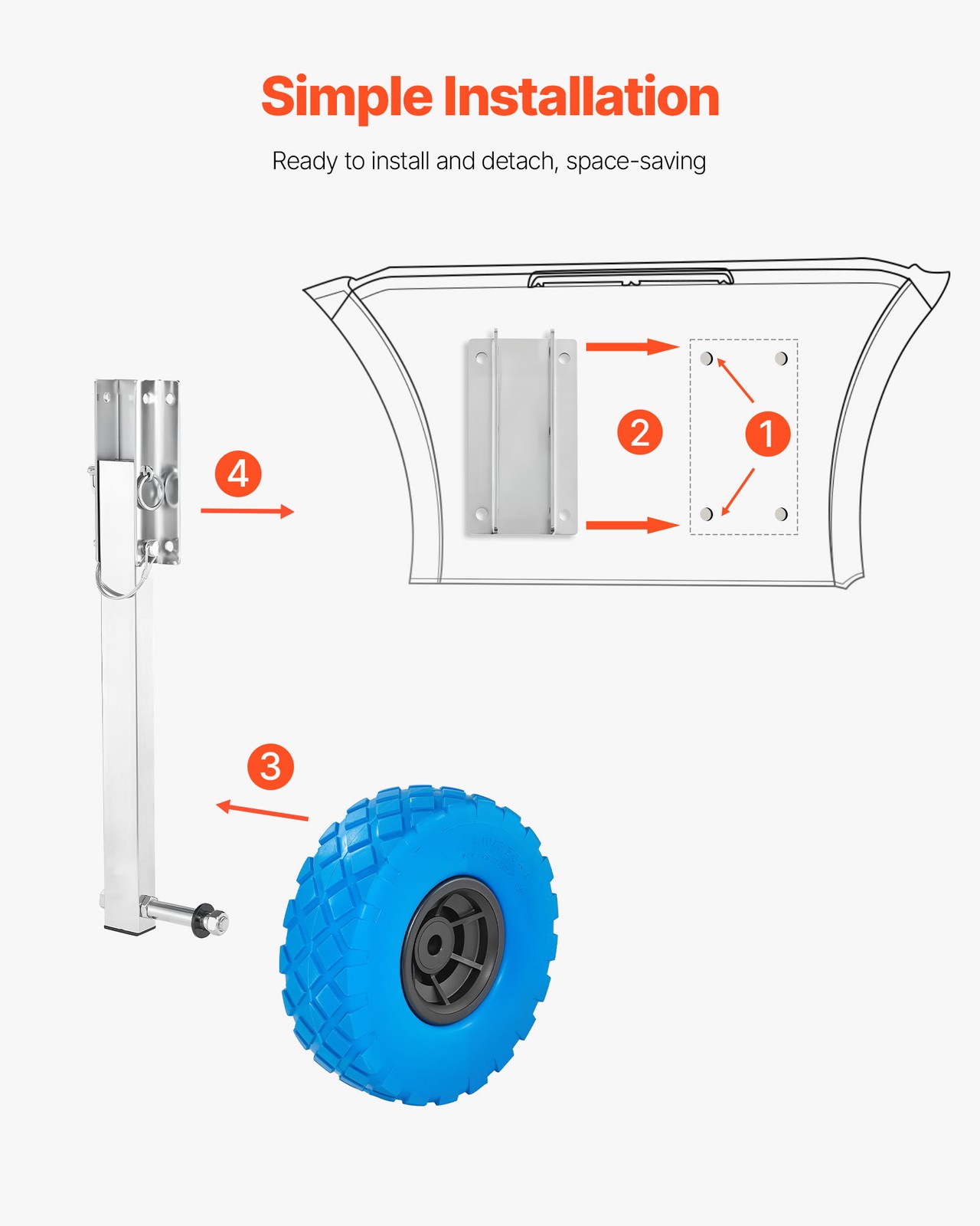 VEVOR Boat Launching Wheels 300 lbs 10″ Stainless Steel Transom Wheel Solid Tire