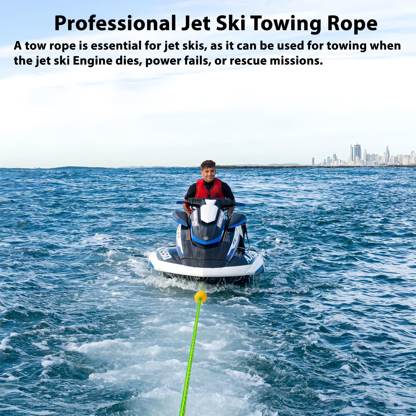 40FT Floating Tow Rope & Anchor Line for Jet Ski Rescue, PWC Recovery, 2200 lbs