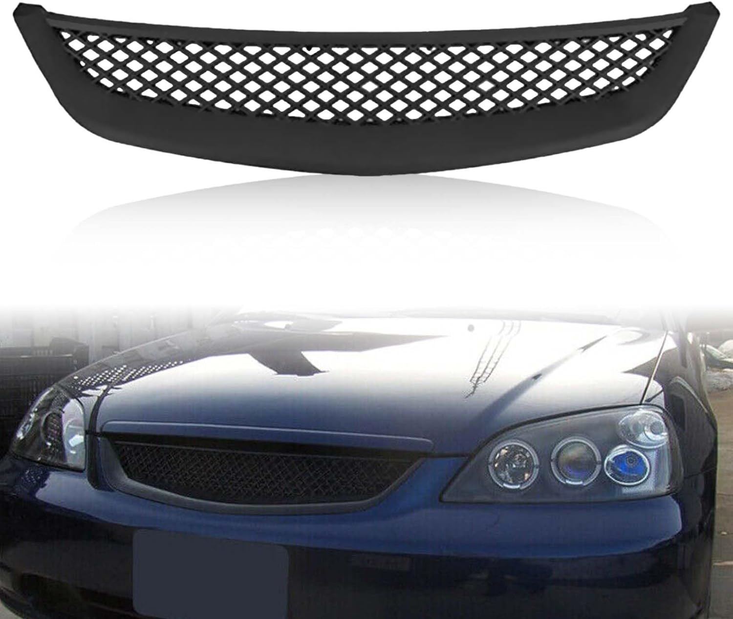 Front Bumper Upper Grill Grille For Honda Civic 2001 2002 2003 Replacement Black