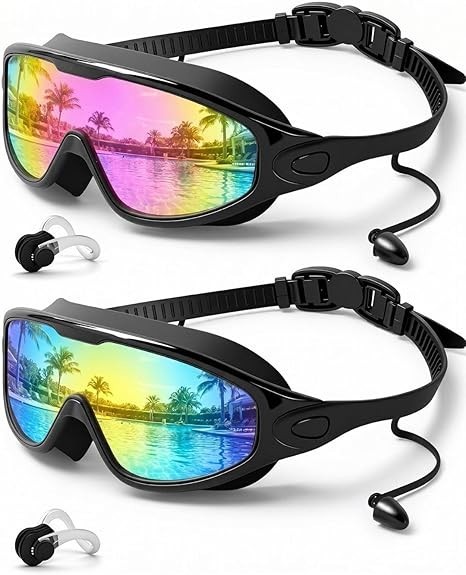 2 Pack Anti Fog Leak Proof Swim Goggles for Adults with Ear Plugs
