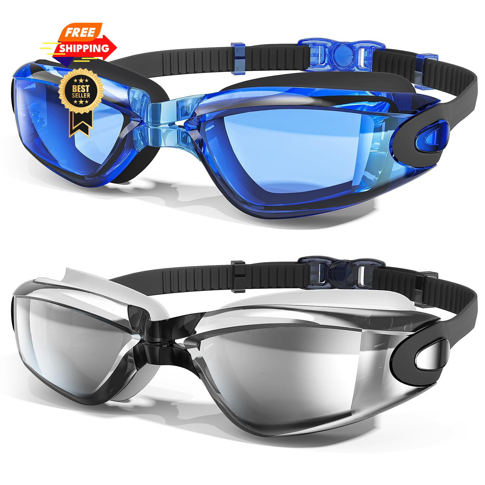 MAMBAOUT Swim Goggles, 2 Small, 2. Dark Blue Clear Lens+silver Mirror Lens