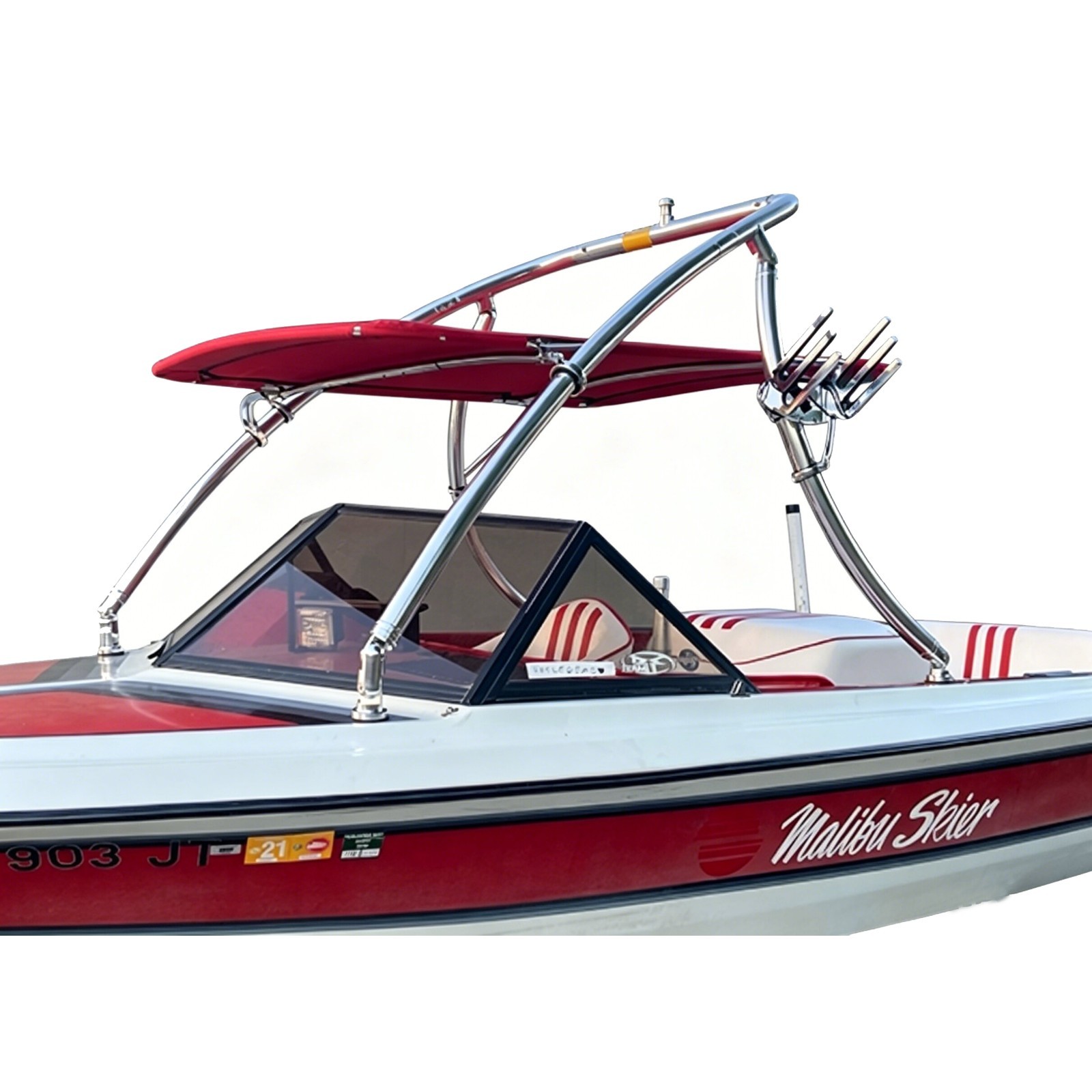 INDY Liquid Flat Wakeboard Tower Bimini Top 1580V Red Canopy + Pair Bimini Rack