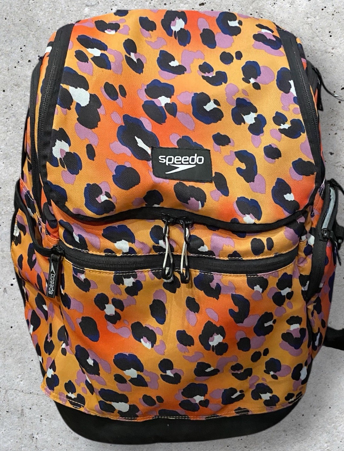 Speedo Teamster 2.0 Orange Pop Cheetah/Leopard Backpack~ 35L ~ EUC