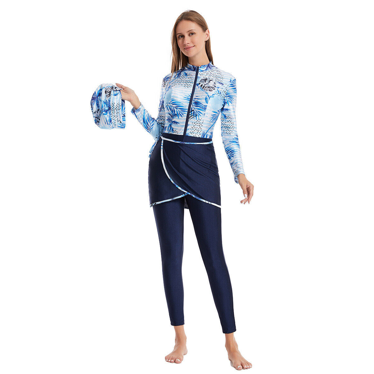 Swimwear Set Women Muslim Printed Elastic One Piece Swimwear Beach 3 Piece Set