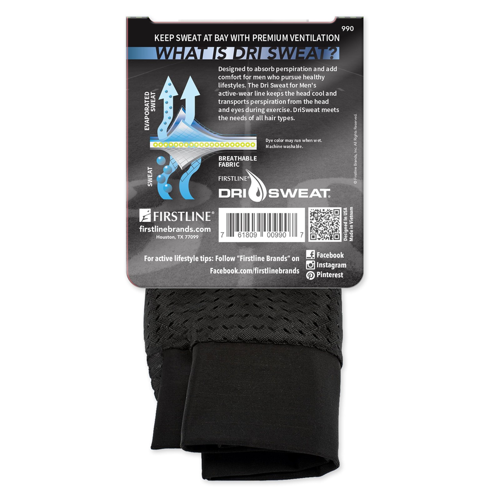 Dri Sweat Defense Sports cap 1 Count (Pack of 1), Black