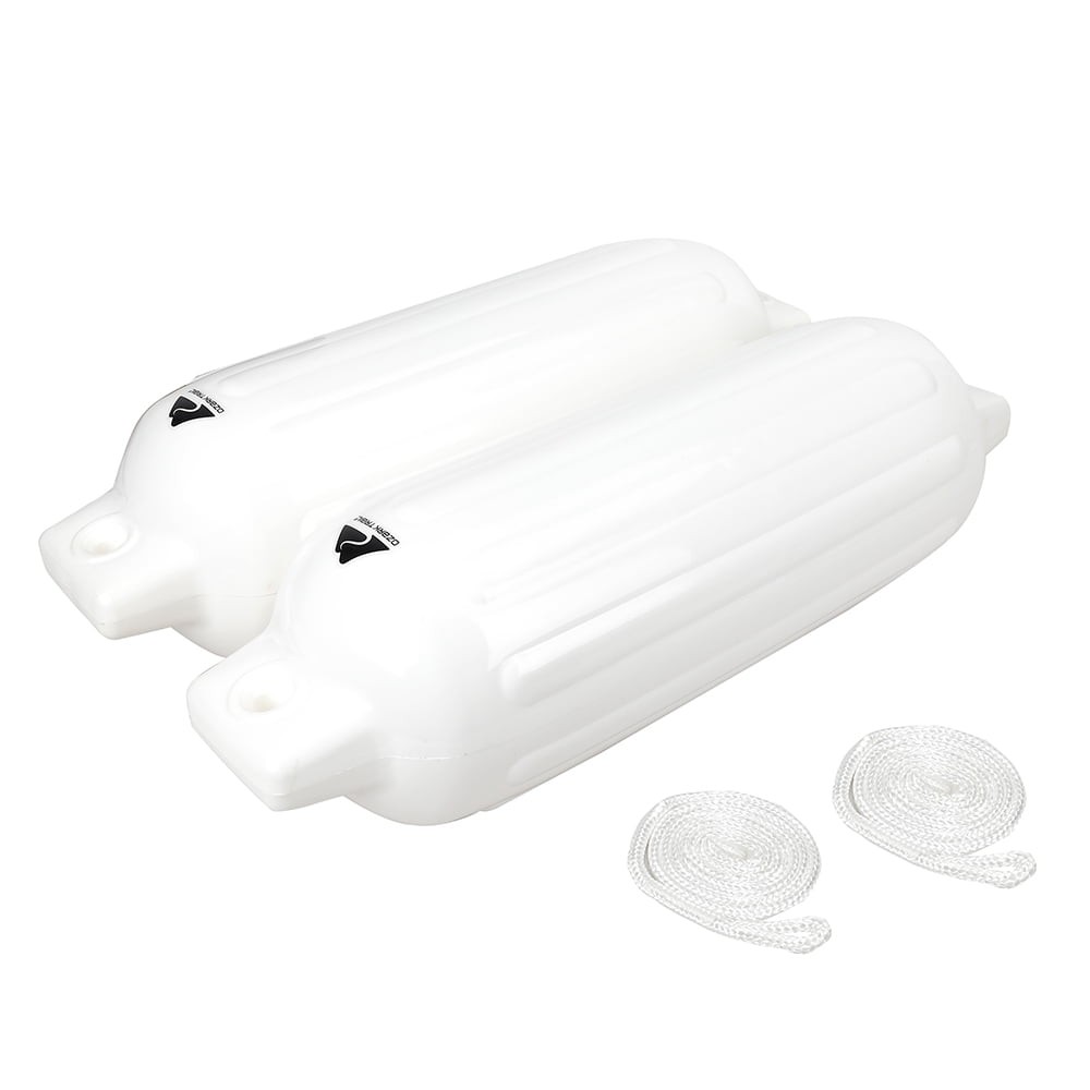 2-Pack Inflatable Boat Fenders – Blue 8.5×27″ W/ Fender Lines Bumpers Buoys
