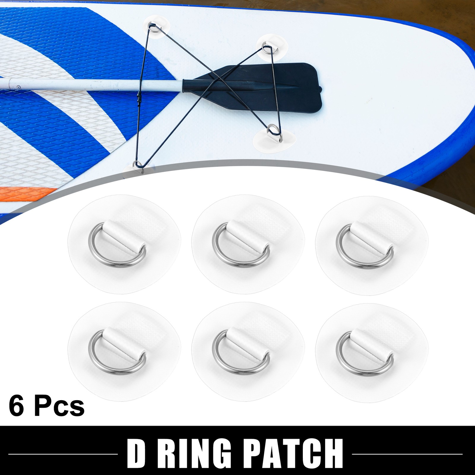 6pcs 6cm White D Ring Patch PVC Stainless Steel Round Shape Pad for Surfboard