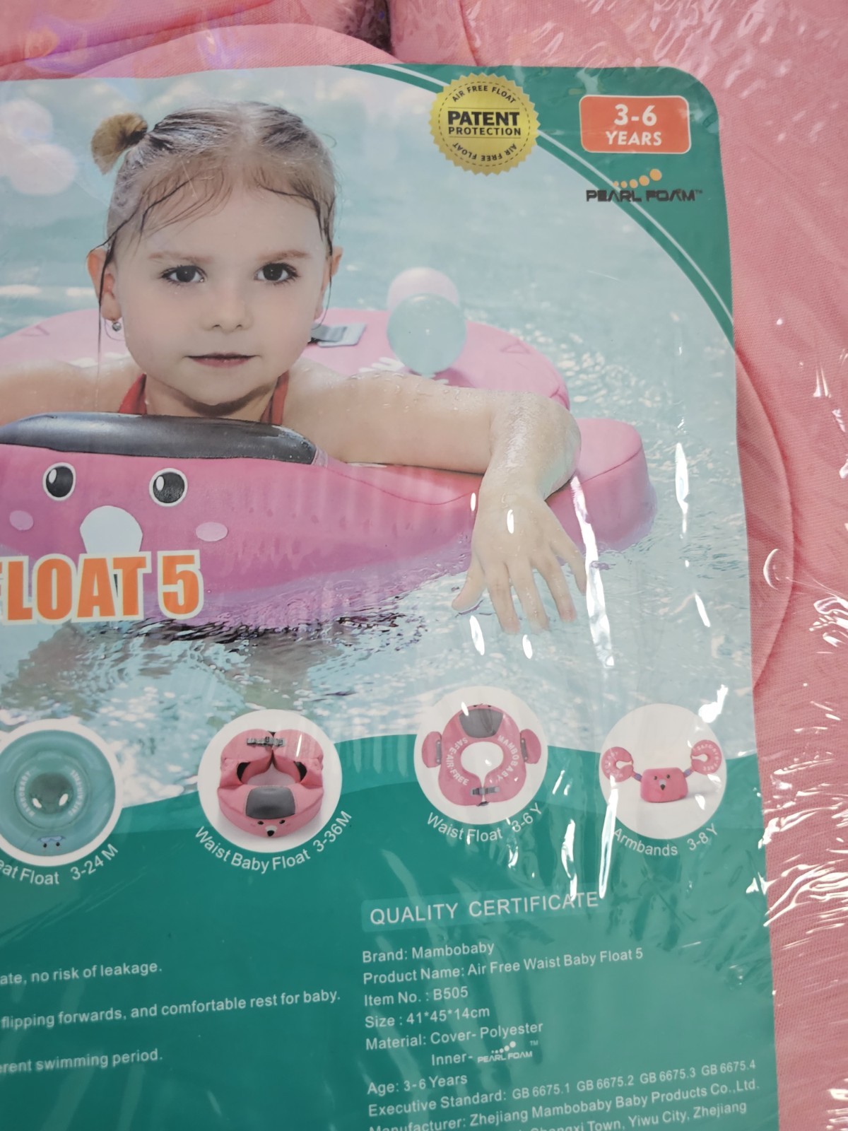 Mambobaby Air Free Waist Baby Float 5 Pink Safe Air-Free Toddler Swim B505