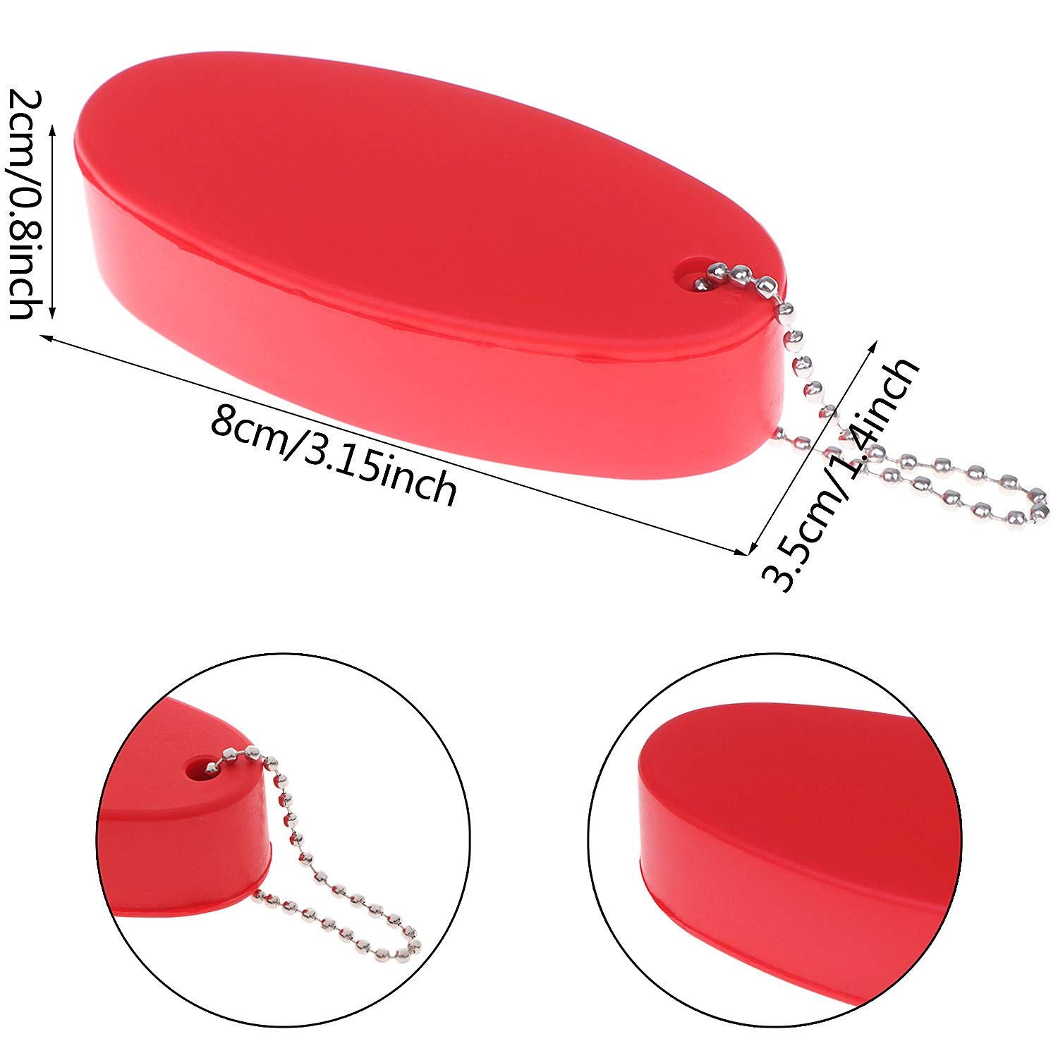 LOCOLO 8Pcs Oval Foam Floating Keychain, 4 Colors – Red, Green, Yellow, Orange –
