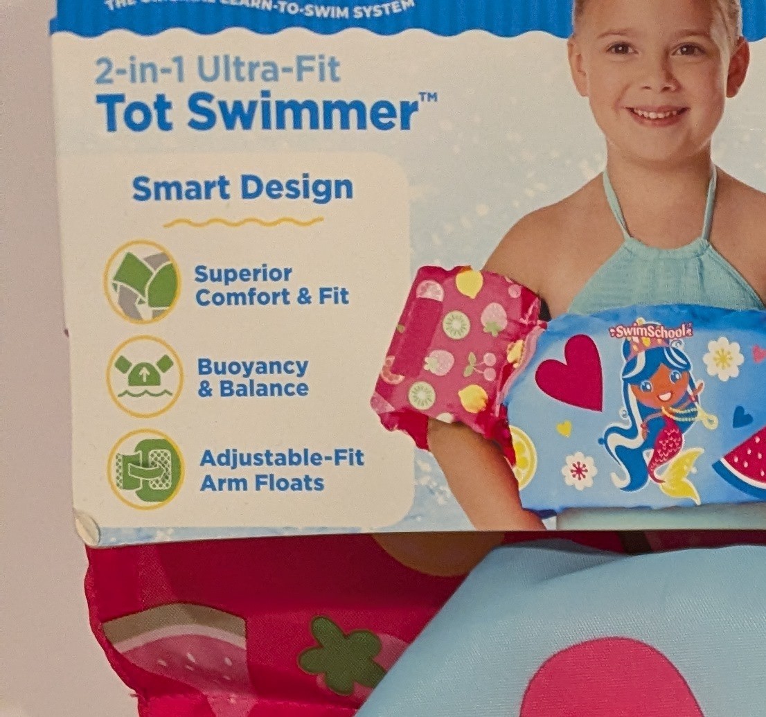 SwimSchool 2 In 1 Ultra-fit Tot Swimmer Pink, Max 50 pounds L3 Mermaid, 4-6 y/o