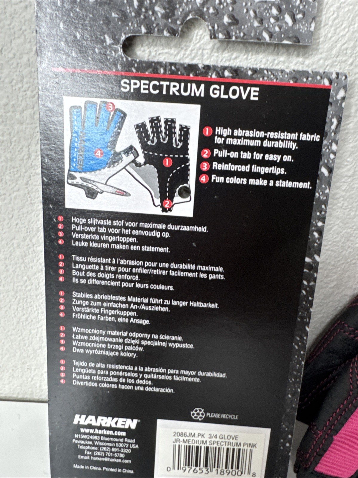 New Harken Spectrum Sailing Gloves Pink 3/4 Finger Junior Medium JM