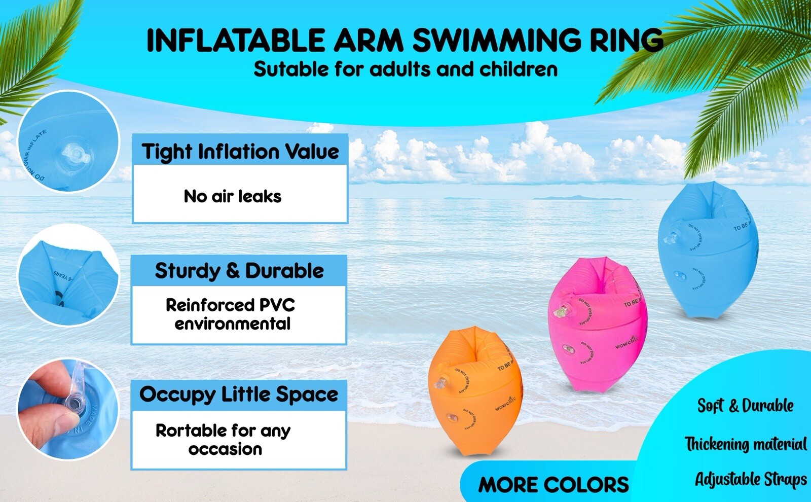 3 Pack Arm Floaties Kids 6-12Yrs Floaties Inflatable Swim Bands Floater Sleeves