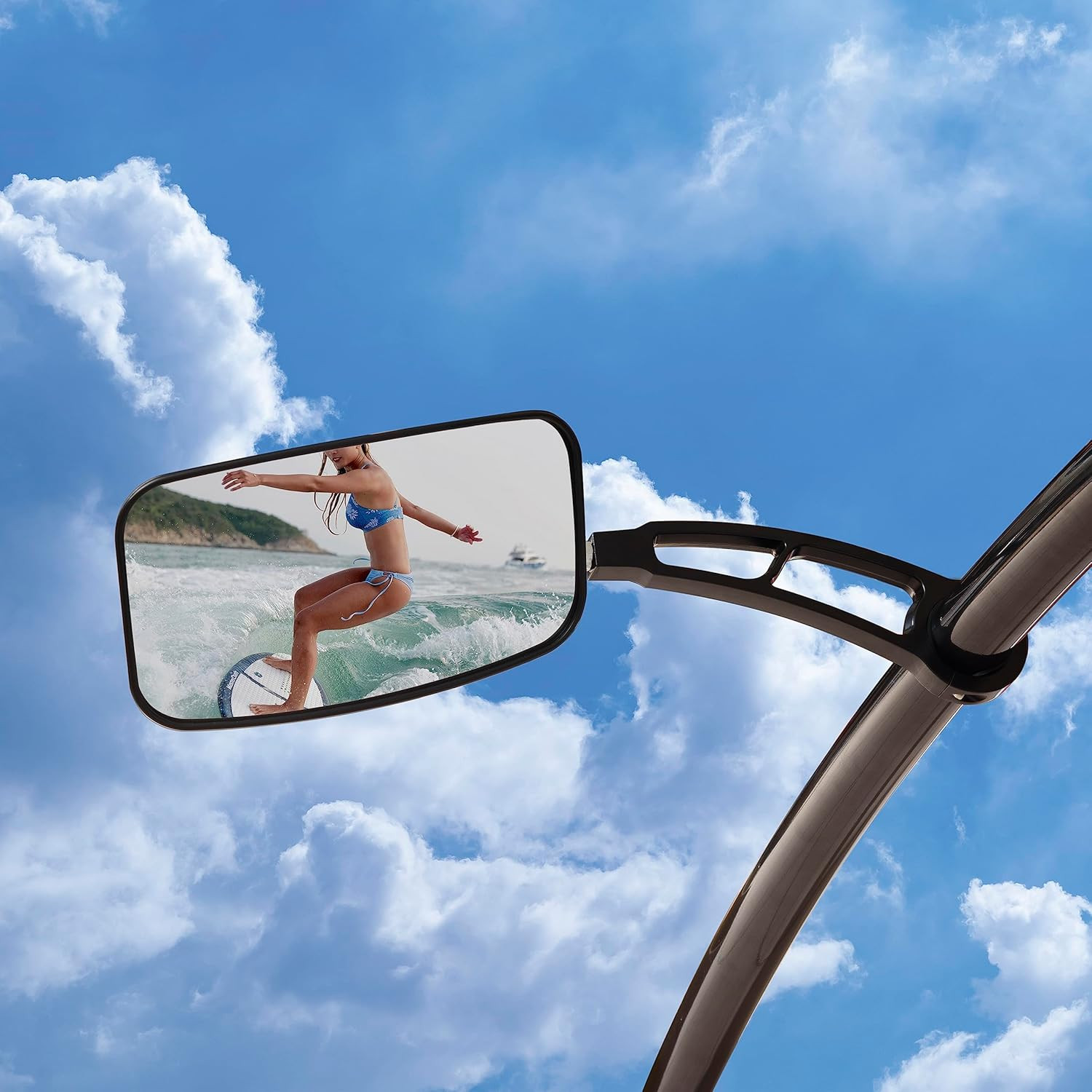 Wakeboard Tower Mirror Black, 7X13″ Convex Boat Rear View Mirror, All-Black Stab