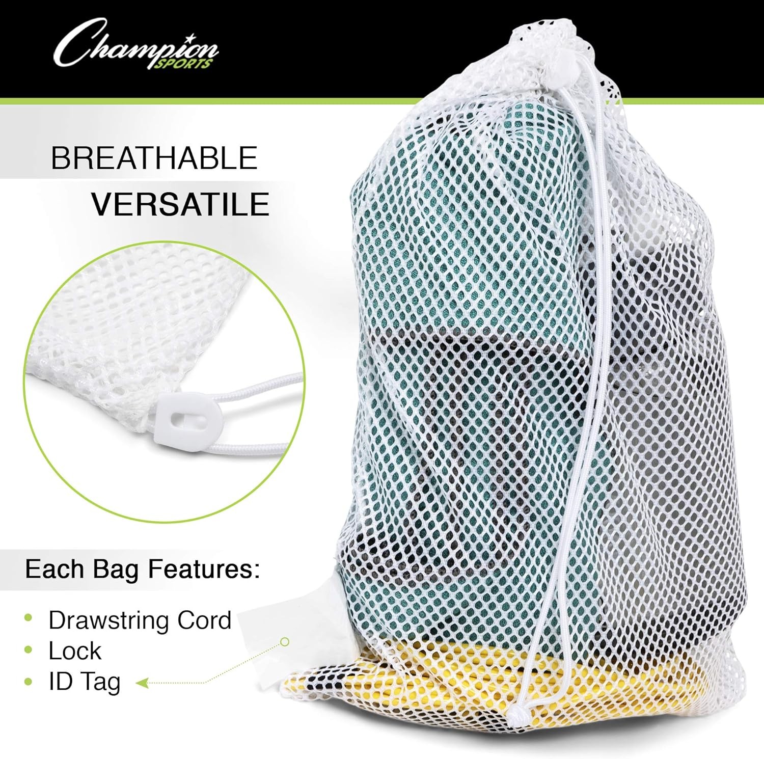 Champion Sports Mesh Equipment Bag – Heavy-Duty Nylon 12″ x 18″, Black