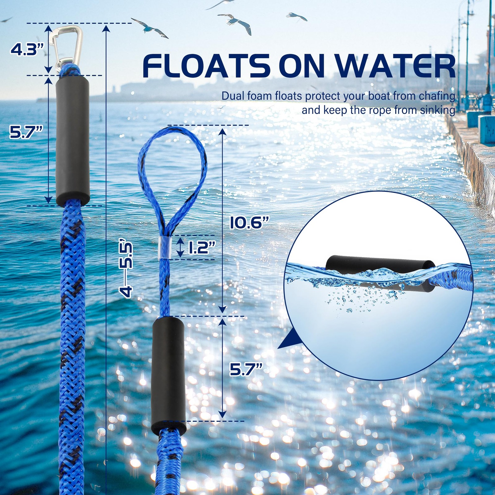 Hopeseily 4FT Bungee Dock Line, 3/8 inch (width) x 4 to 5.5 ft (length), Blue