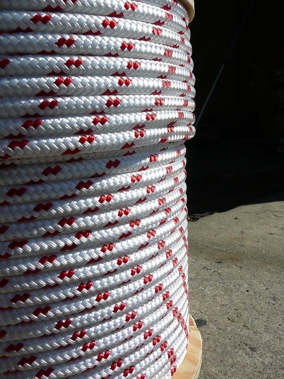 Sailboat Rigging Rope 3/8″ x 38′ White/Red Double Braided Sheet Halyard Line