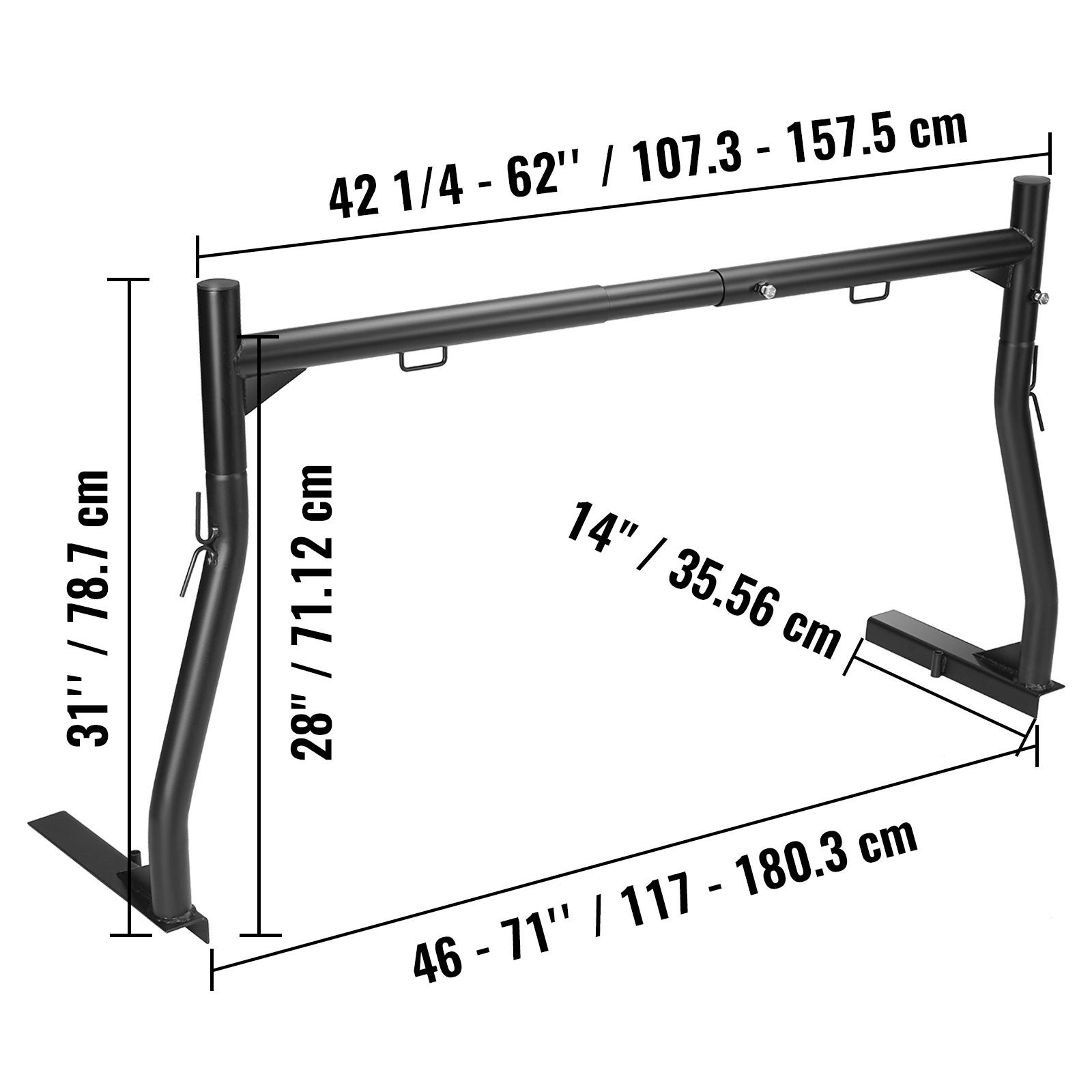 Truck Rack, 46-71inch Extendable Truck Ladder Rack, 800lbs Capacity Steel