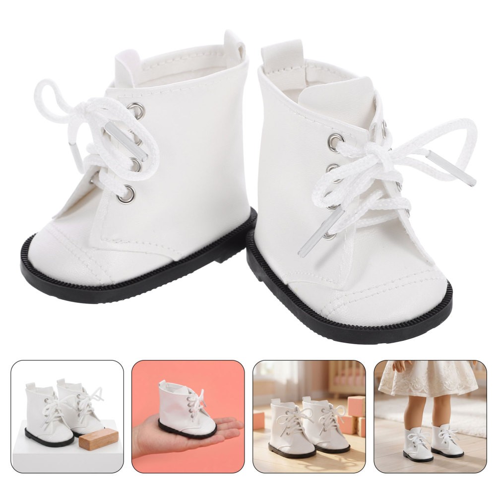 2 Pairs Durable White Miniature Doll Boots for 18 Inch Dolls Casual Outfit Shoes