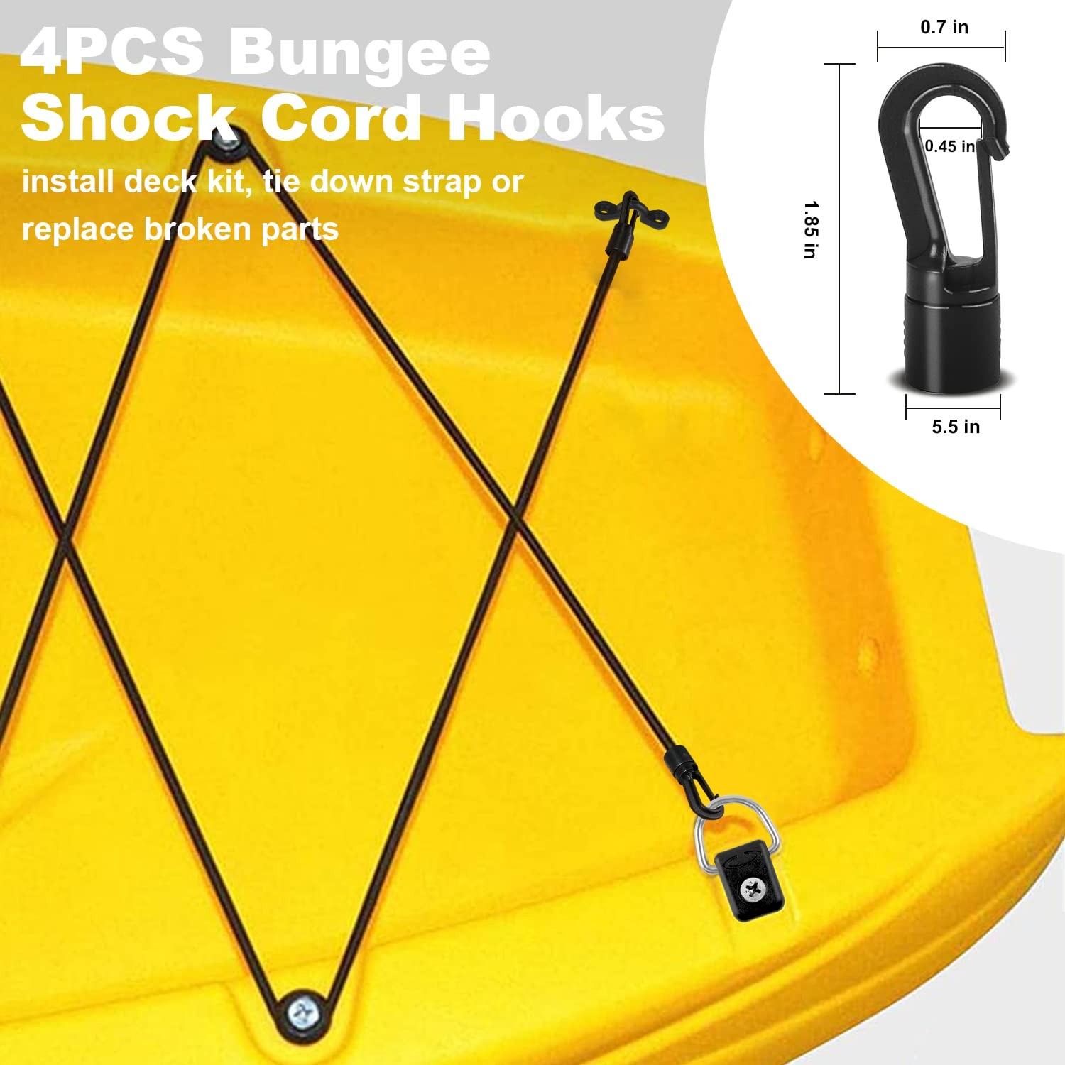 Kayak Deck Rigging Kit 1/4 Inch 9.8 Ft Bungee Cord D Rings Hooks Orange