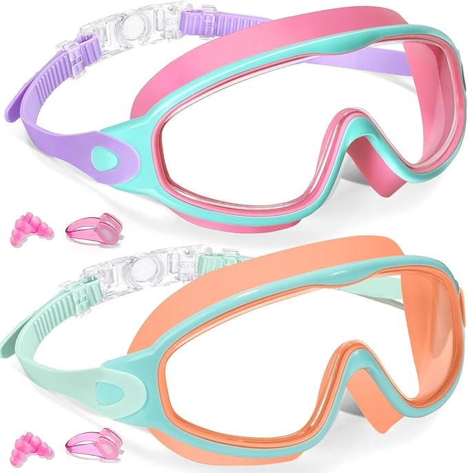 2 Pack Kids Swimming Goggles Wide View Anti Fog UV Protection Adjustable Strap