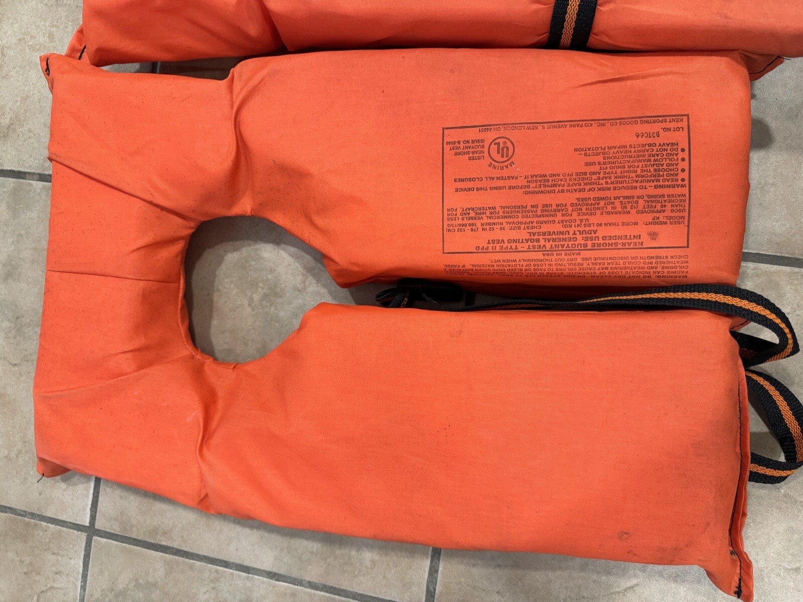 Stearns Life Vest Adult Type II Boating 30-52″ Chest Over 90 LBS Life Jacket