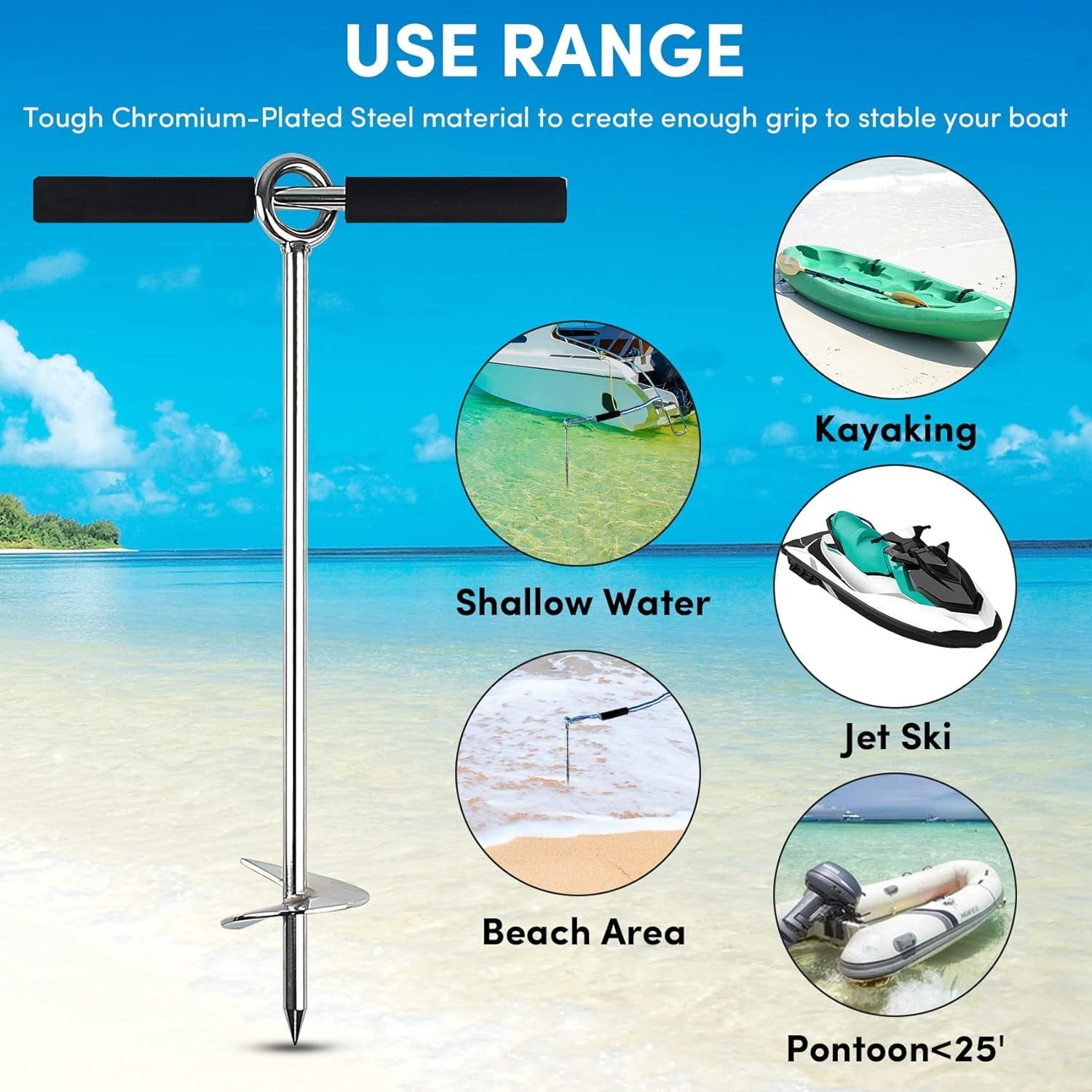 Sand Anchor for Boat 18 inch,2 Pack Chromium-Plated Steel Beach Anchor with R…