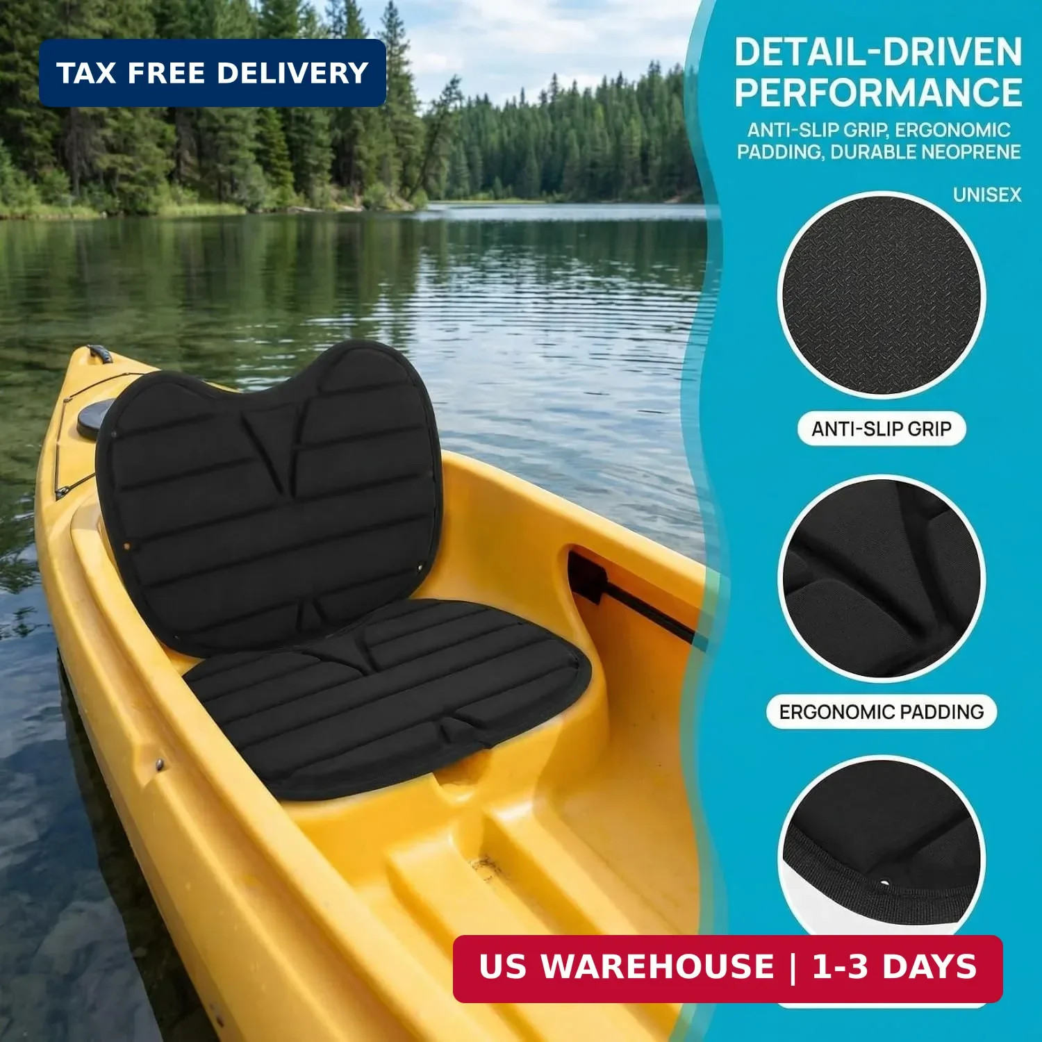 Kayak Seat Cushion Pad for Canoe Fishing Boat Kayaks | Comfortable Ergonomic Des