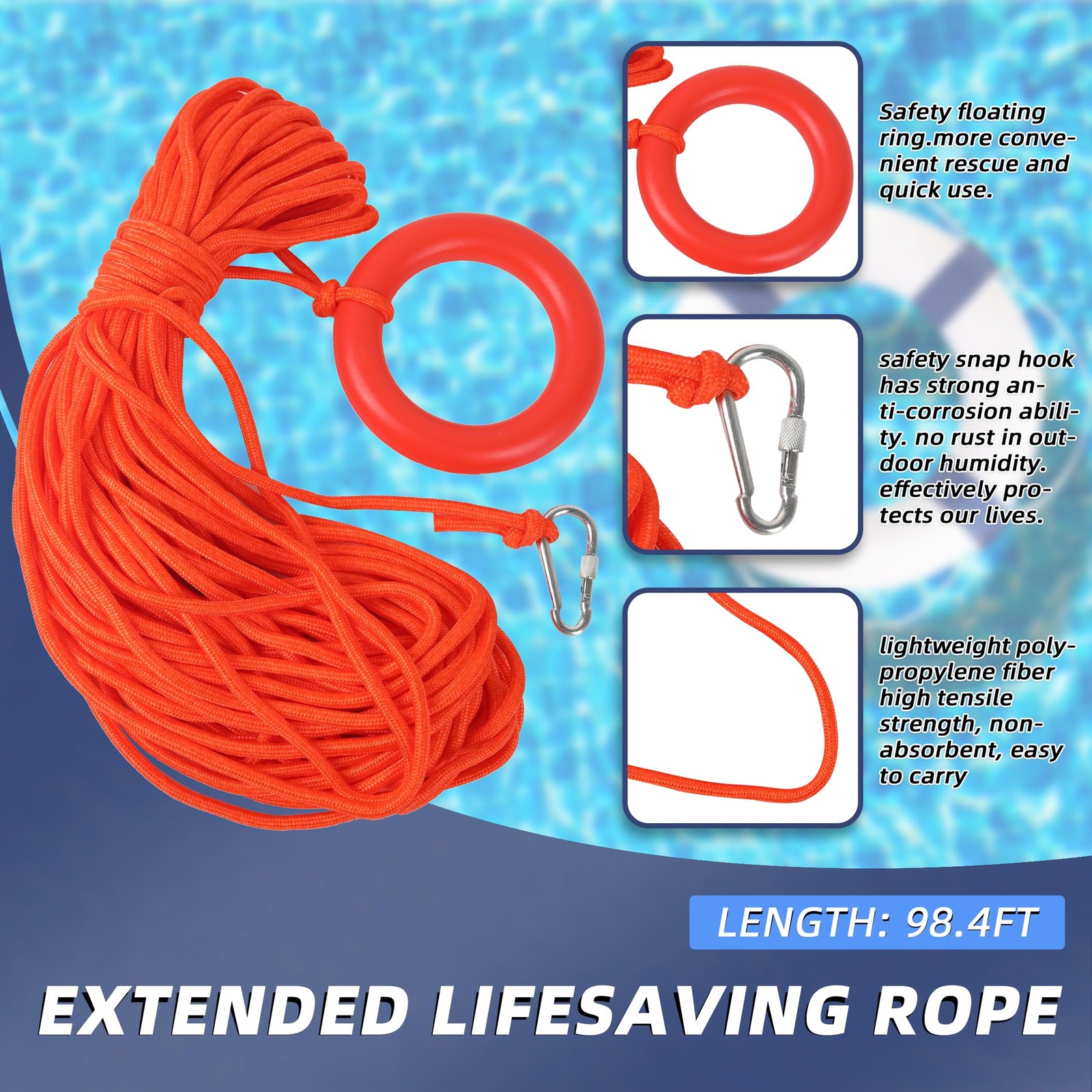 Calvana 20″ Foam Life Preserver Ring with 98.4ft Floating 1pack, blue