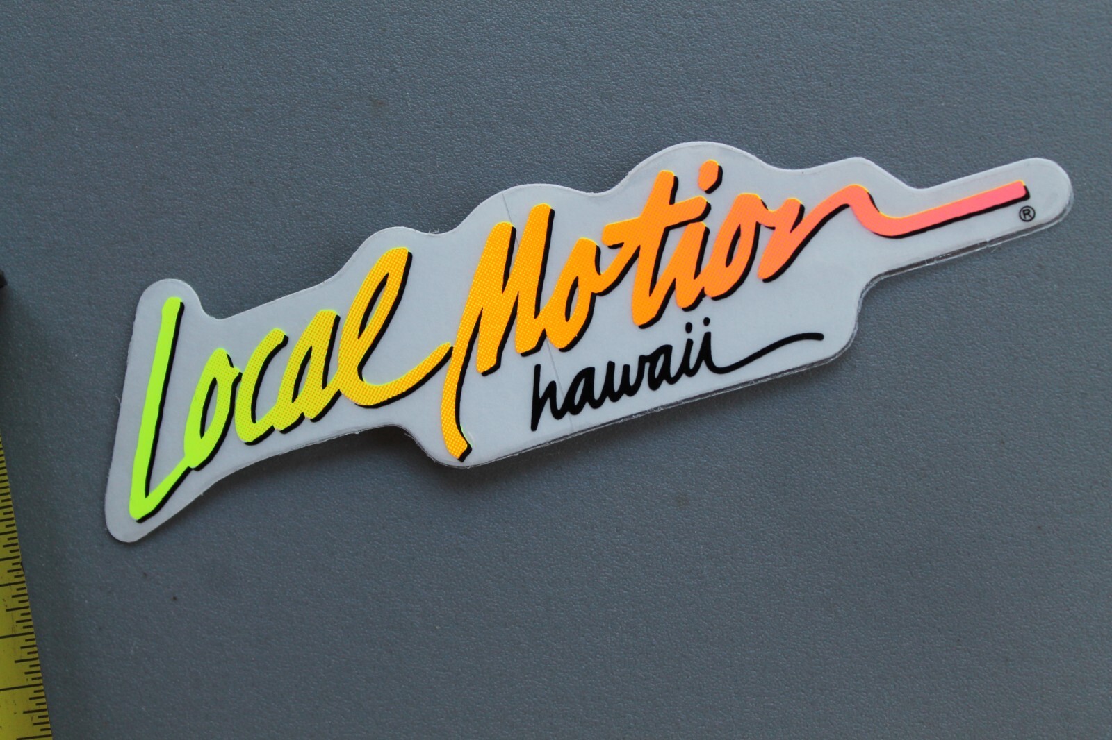 LOCAL MOTION Hawaii Clear Neon Orange Yellow 80’s Surf Vintage Surfing STICKER
