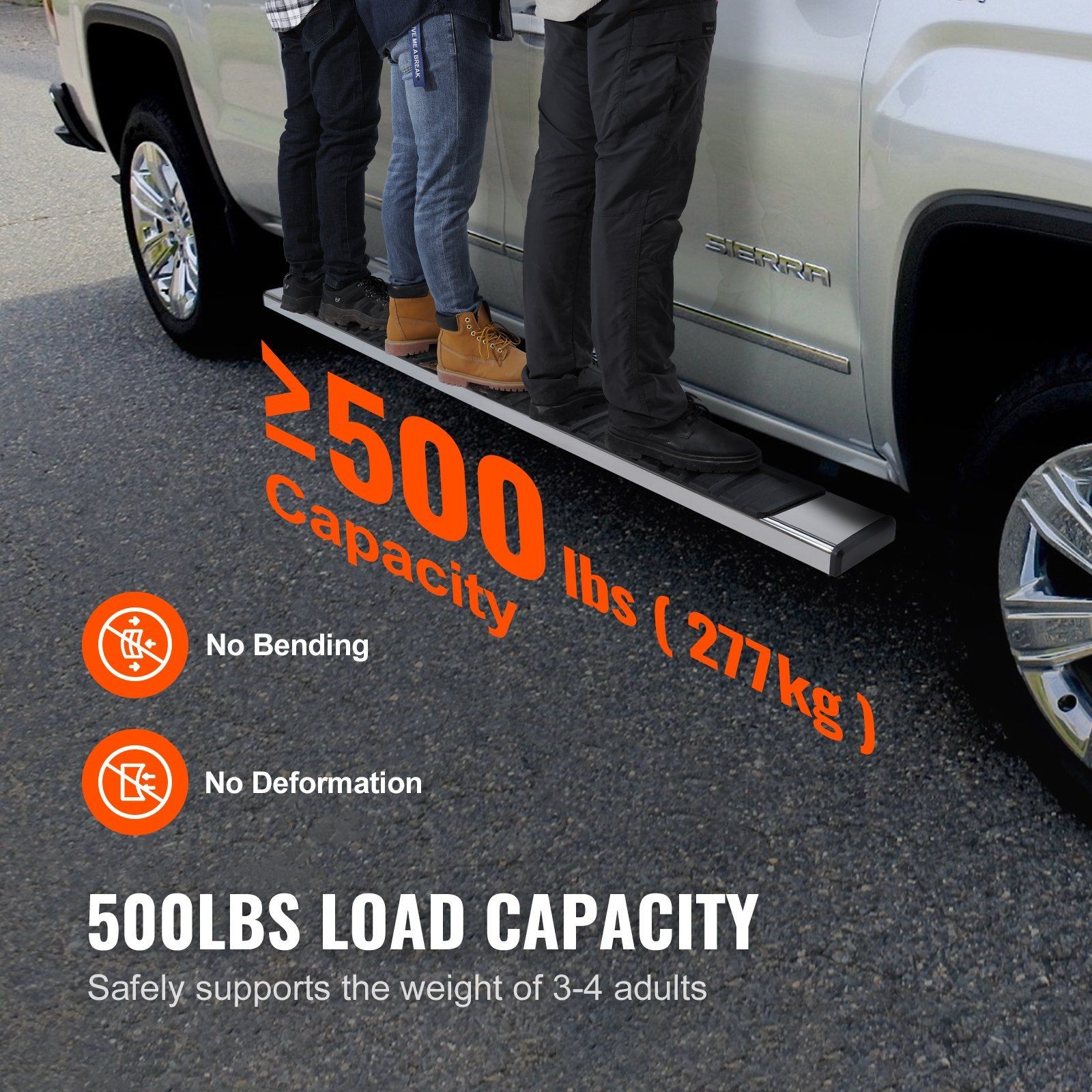 6″ 500lb Stainless Steel Running Boards for Chevy/GMC Crew Cab 2-Piece Set