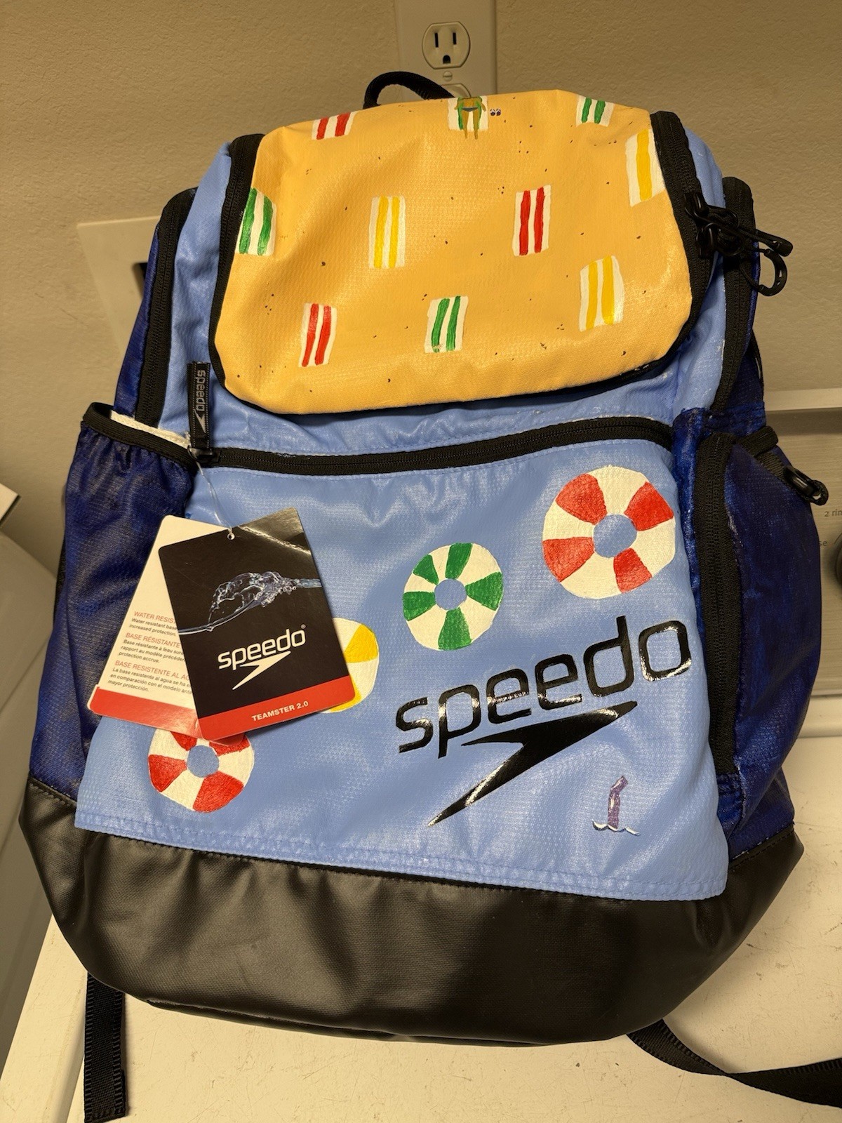 NWT Speedo Teamster 2.0 Swim Backpack Custom Hand Painted One-of-a-Kind Art Bag