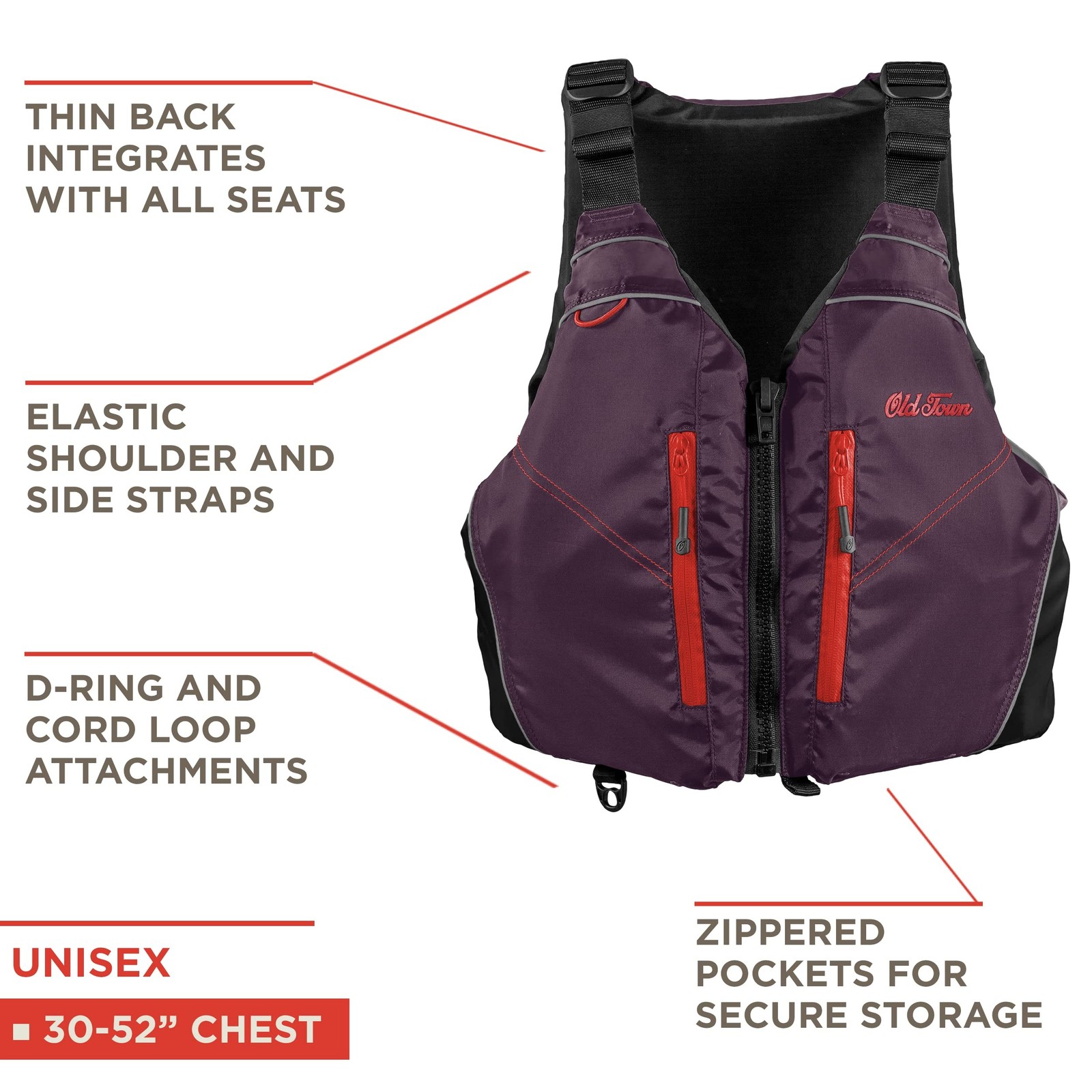Old Town Canoes & Kayaks Riverstream Unisex PFD / Life Jacket Black Cherry