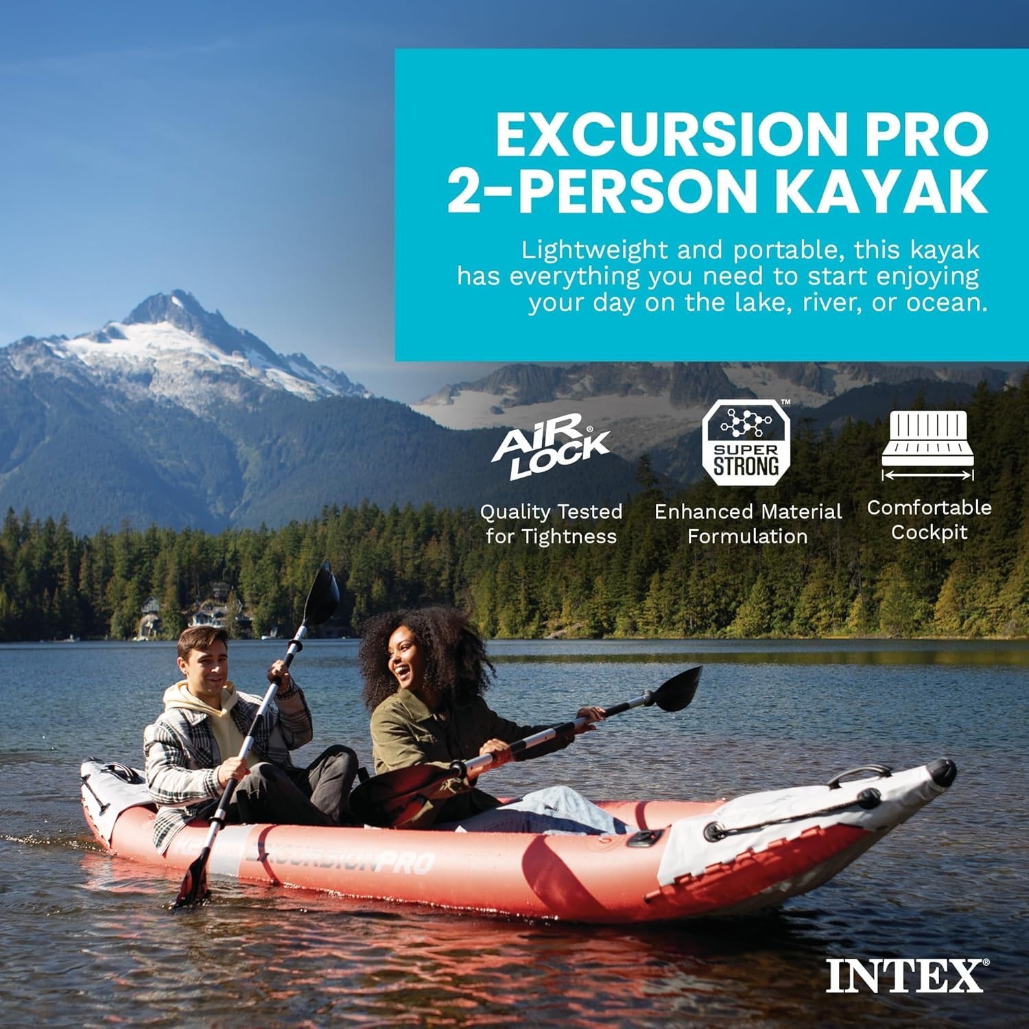 68309EP Excursion Pro K2 Inflatable Kayak Set: Includes Deluxe 86in Kayak Paddle