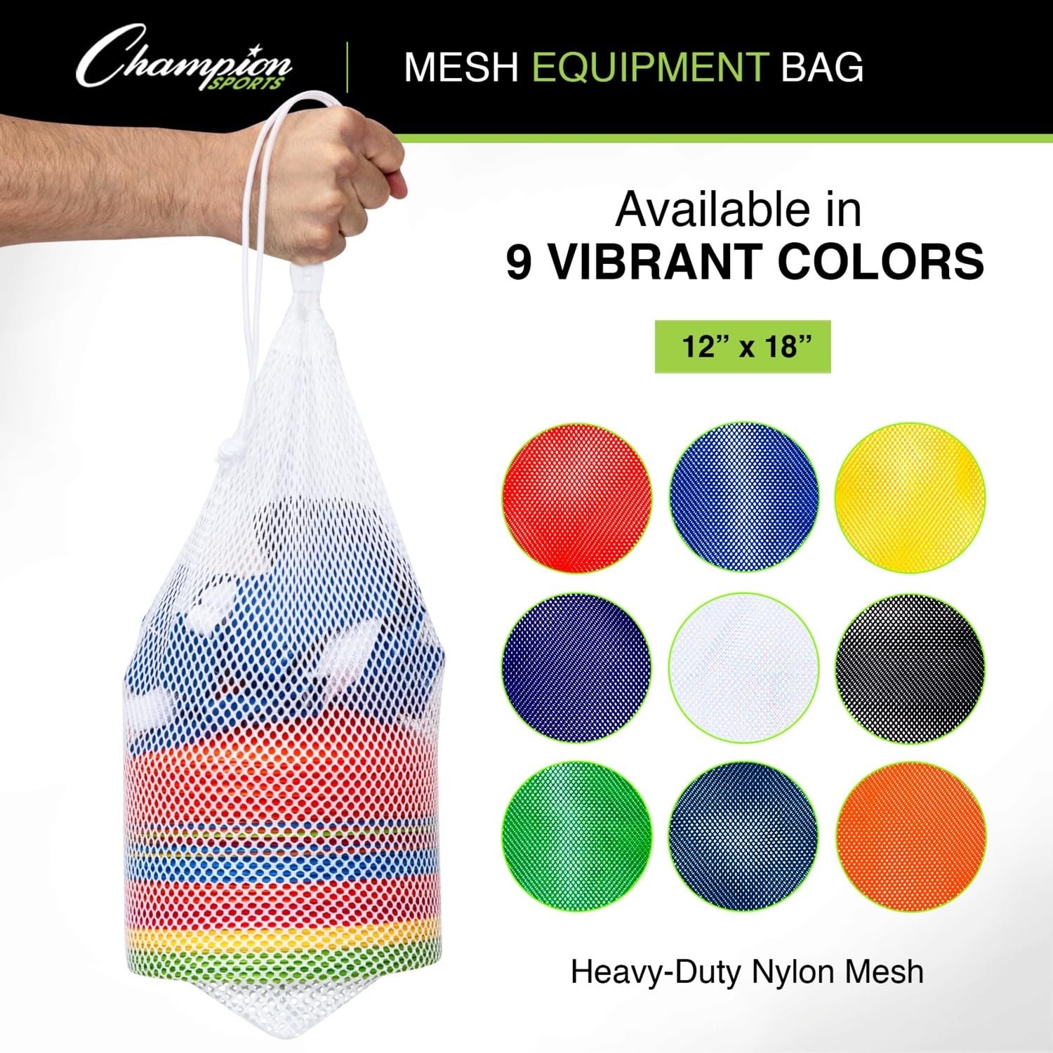 Champion Sports Mesh Equipment Bag- Blue, 12″ x 18″- x 18″, Blue