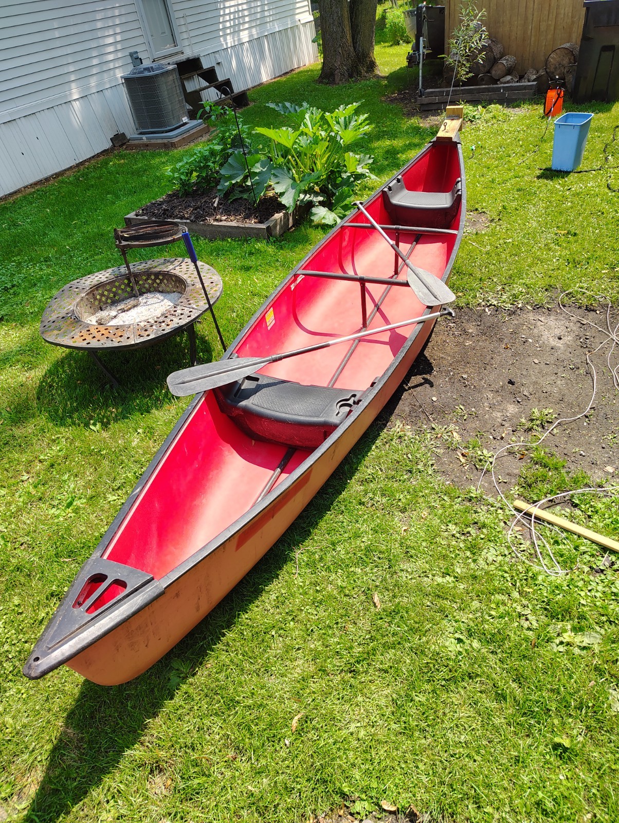 Coleman 17 ft Canoe Red w/ 2 Paddles, 3 Person, 660 lb Max Capacity